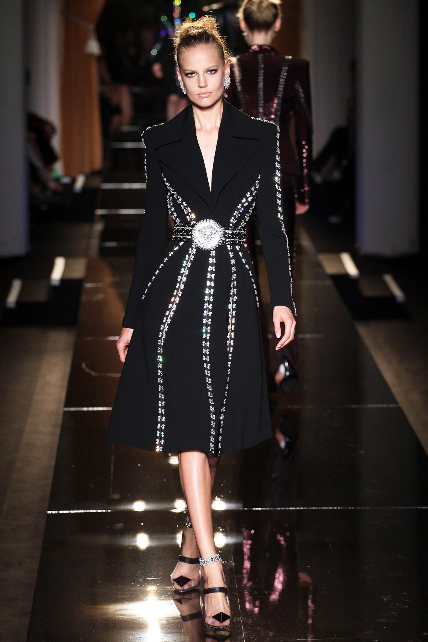 black fitted embellished coat