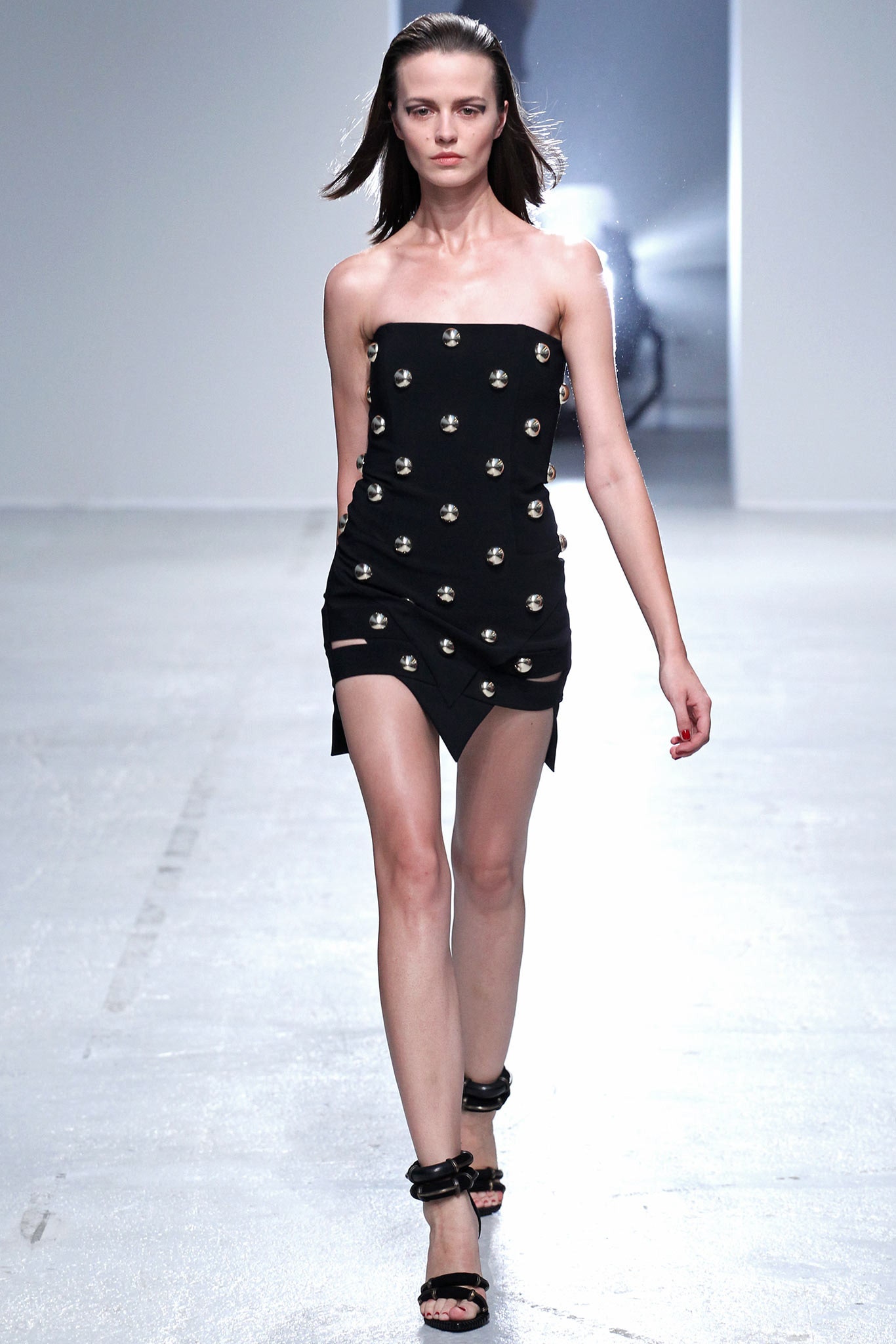 black strapless embellished mini dress