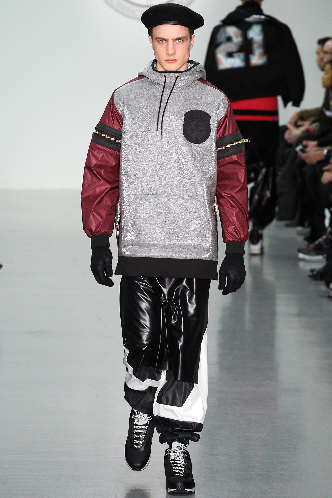 gray hoodie and black pants