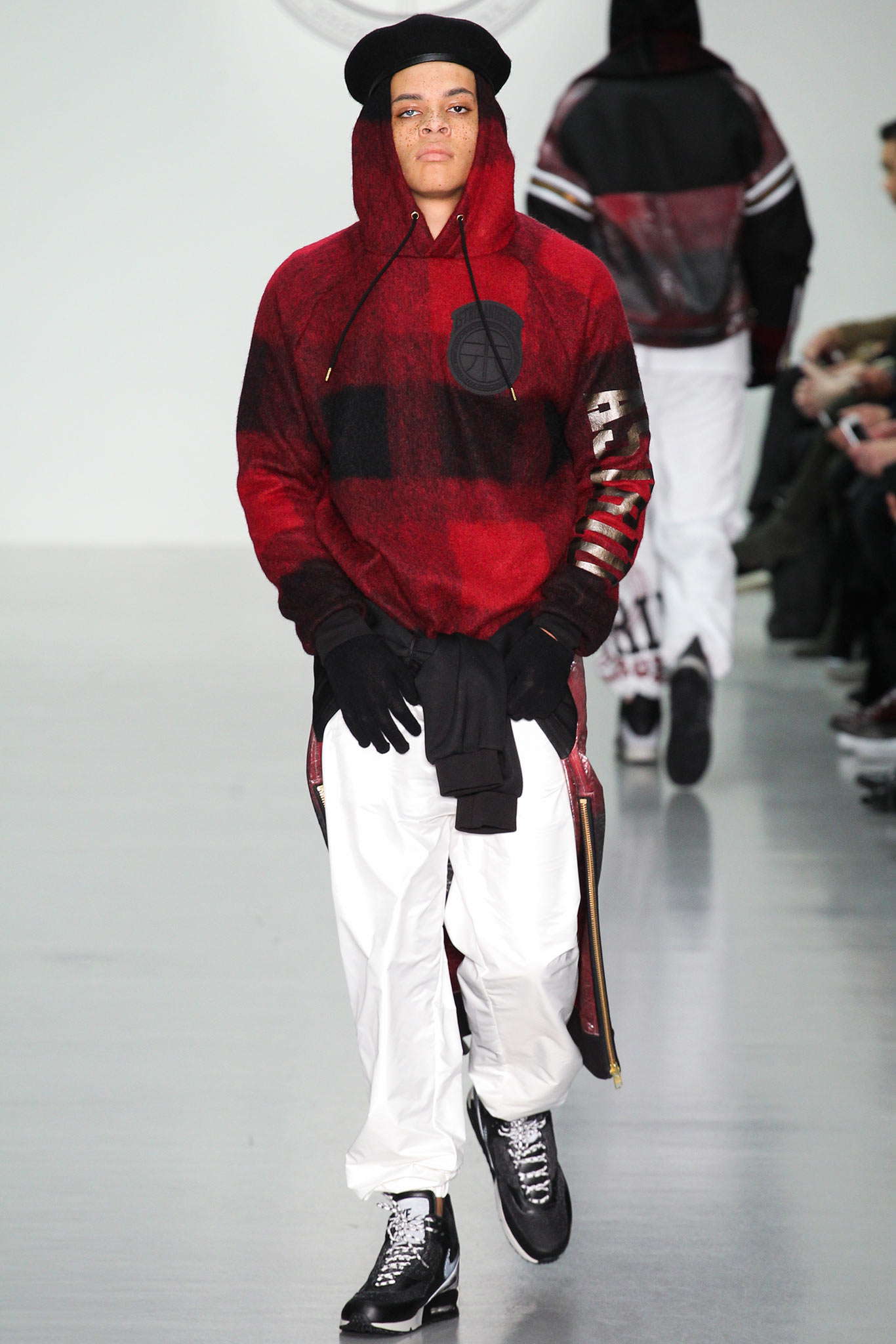 red cotton long-sleeve hooded relaxed layered hoodie