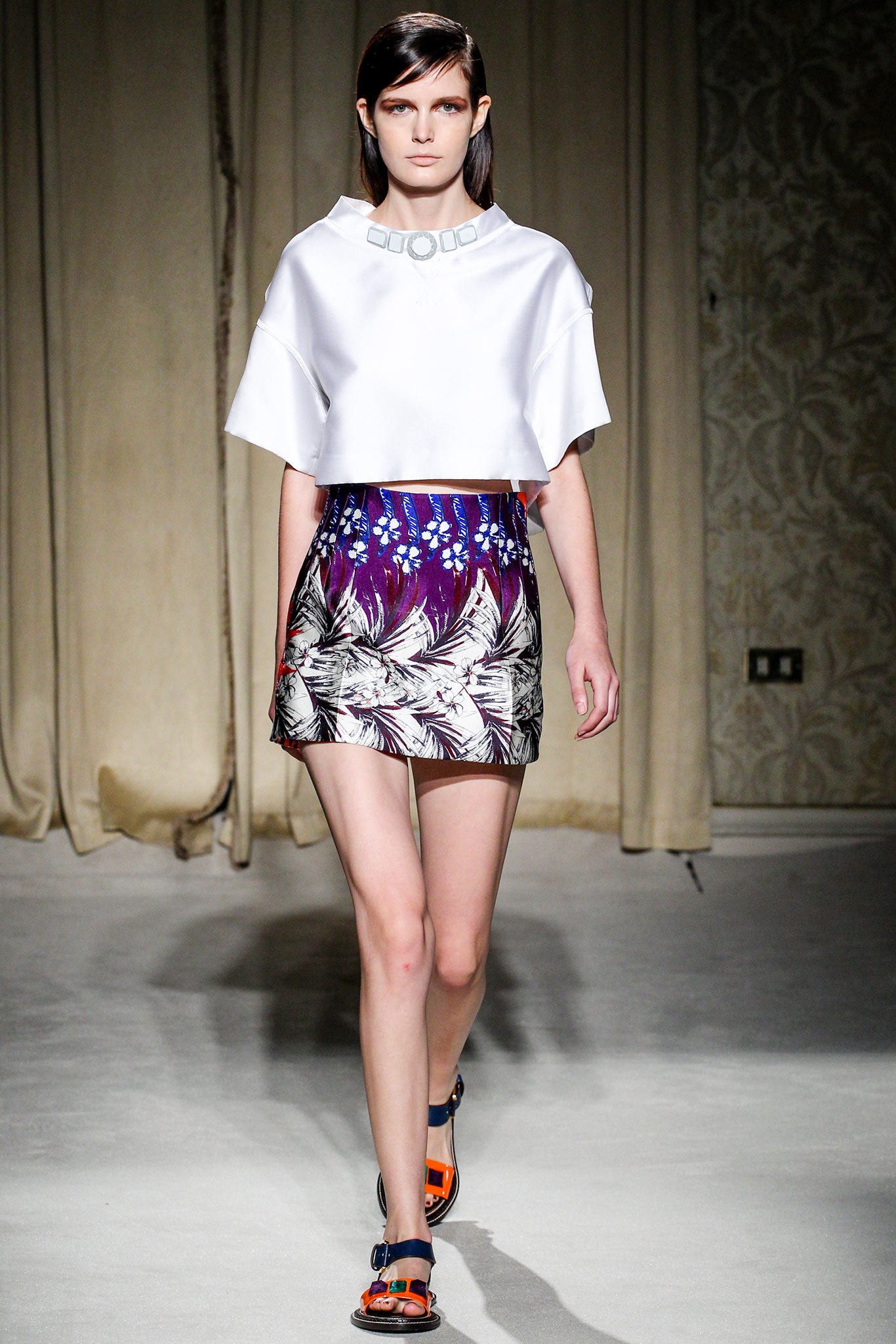 multi cotton fitted flared short skirt