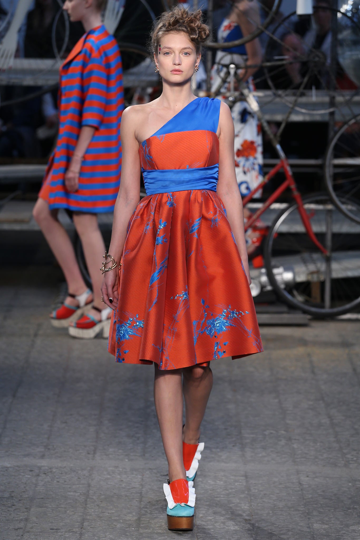 orange and blue printed dress