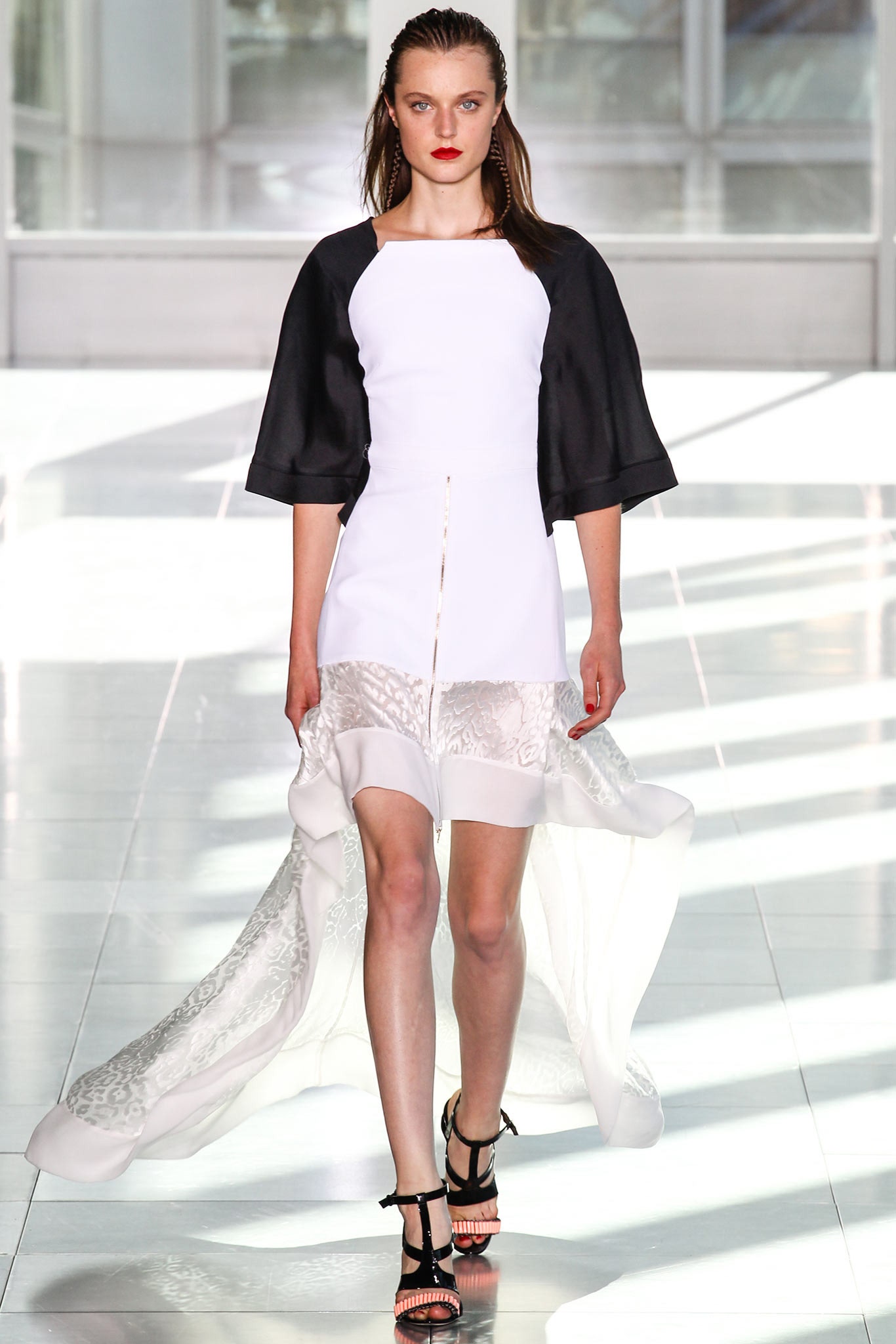 white and black asymmetric dress