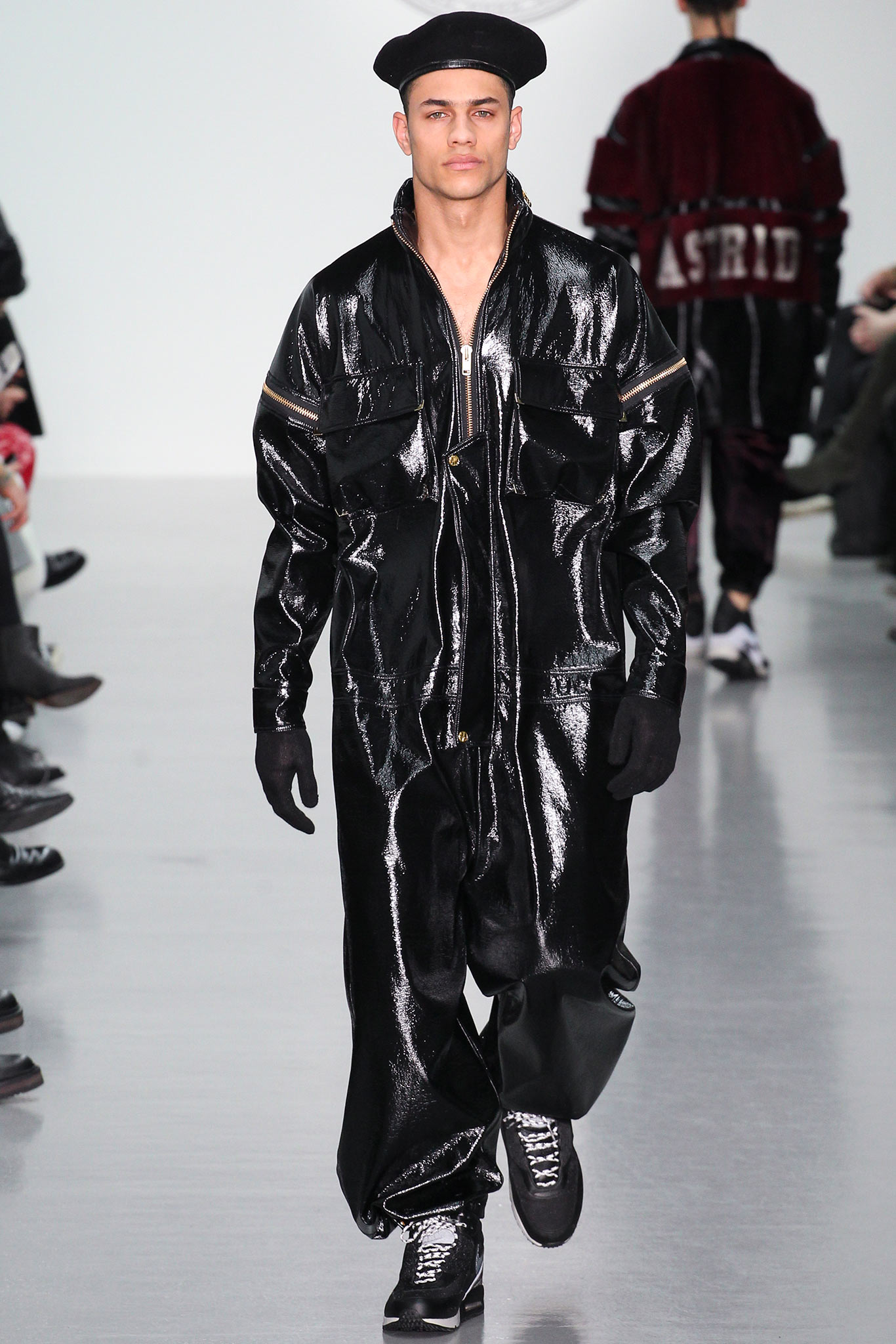 black vinyl relaxed jumpsuit