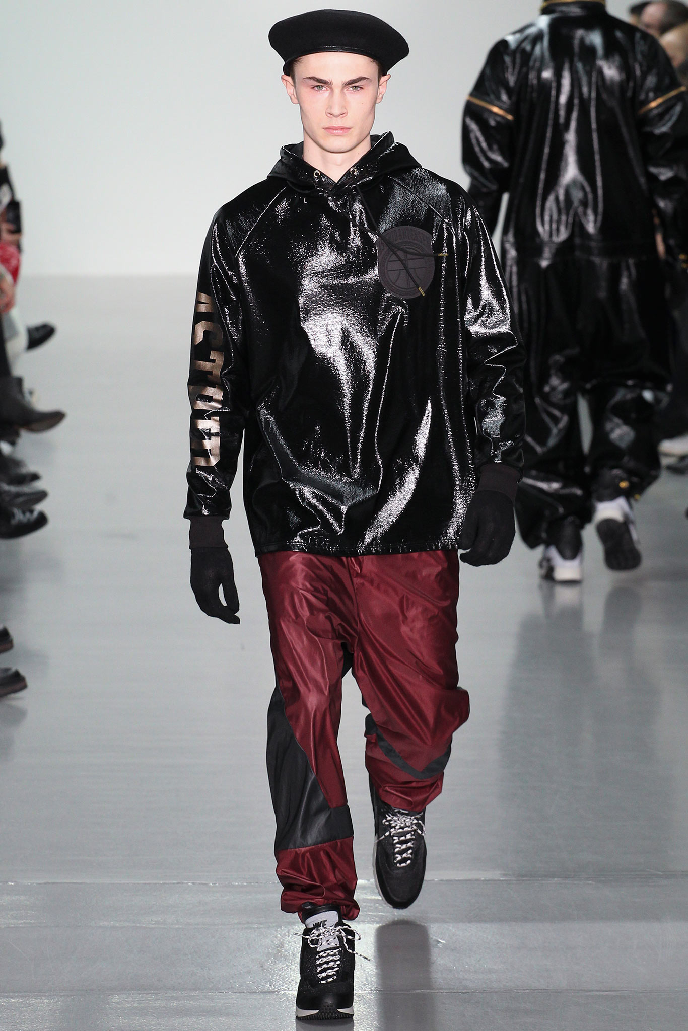 red vinyl relaxed cargo shiny pants
