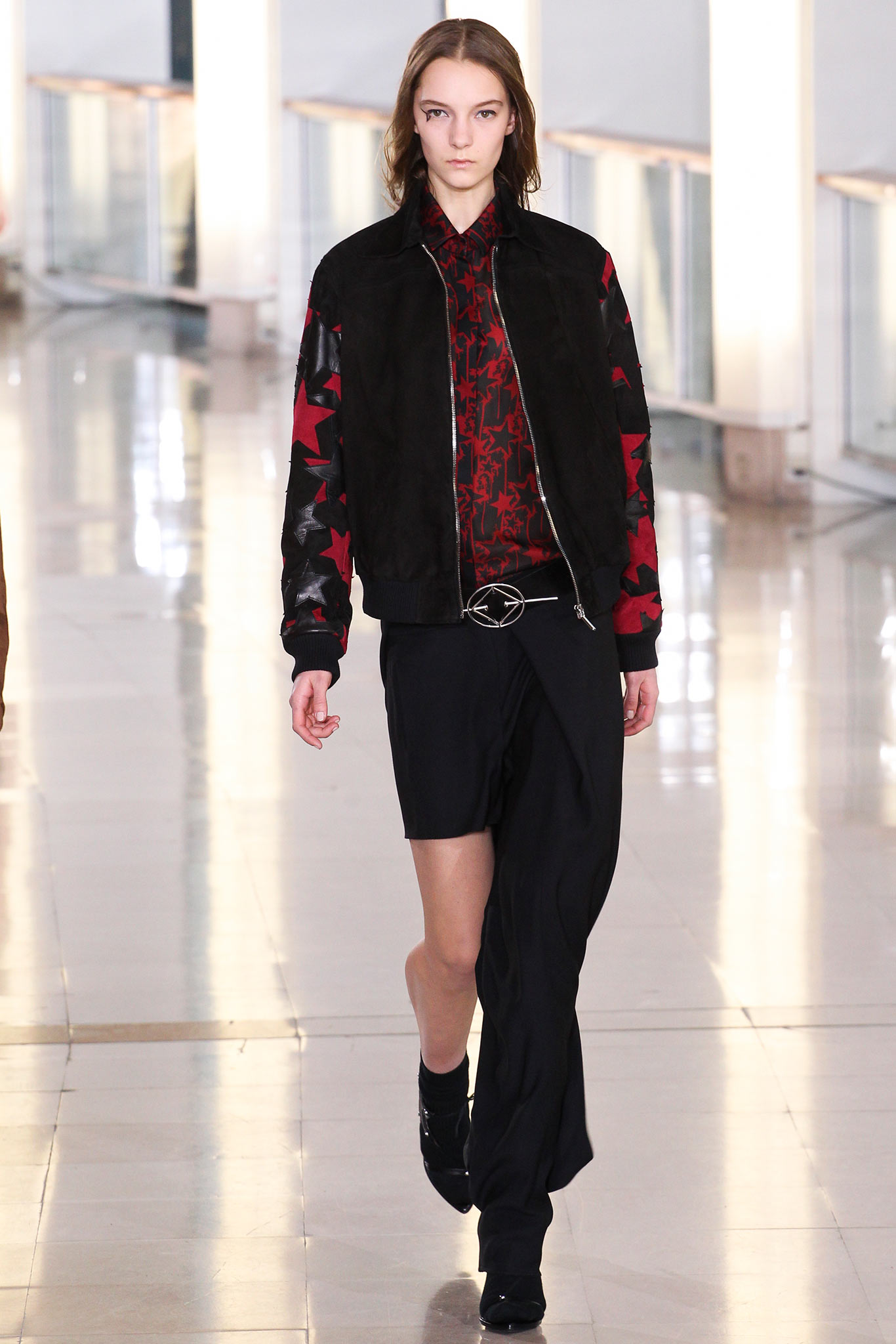 black red printed jacket shirt skirt