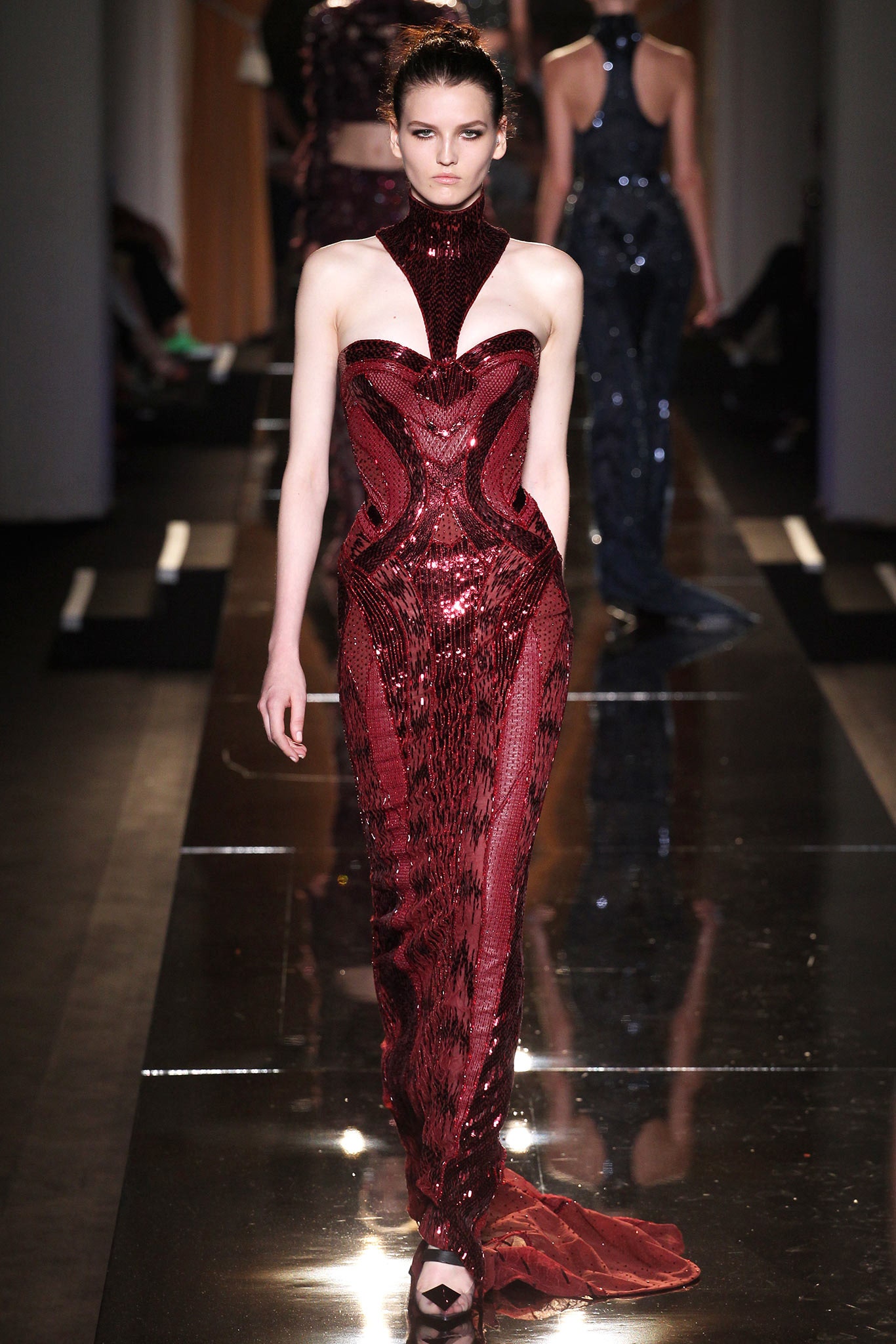 fitted red sequin gown