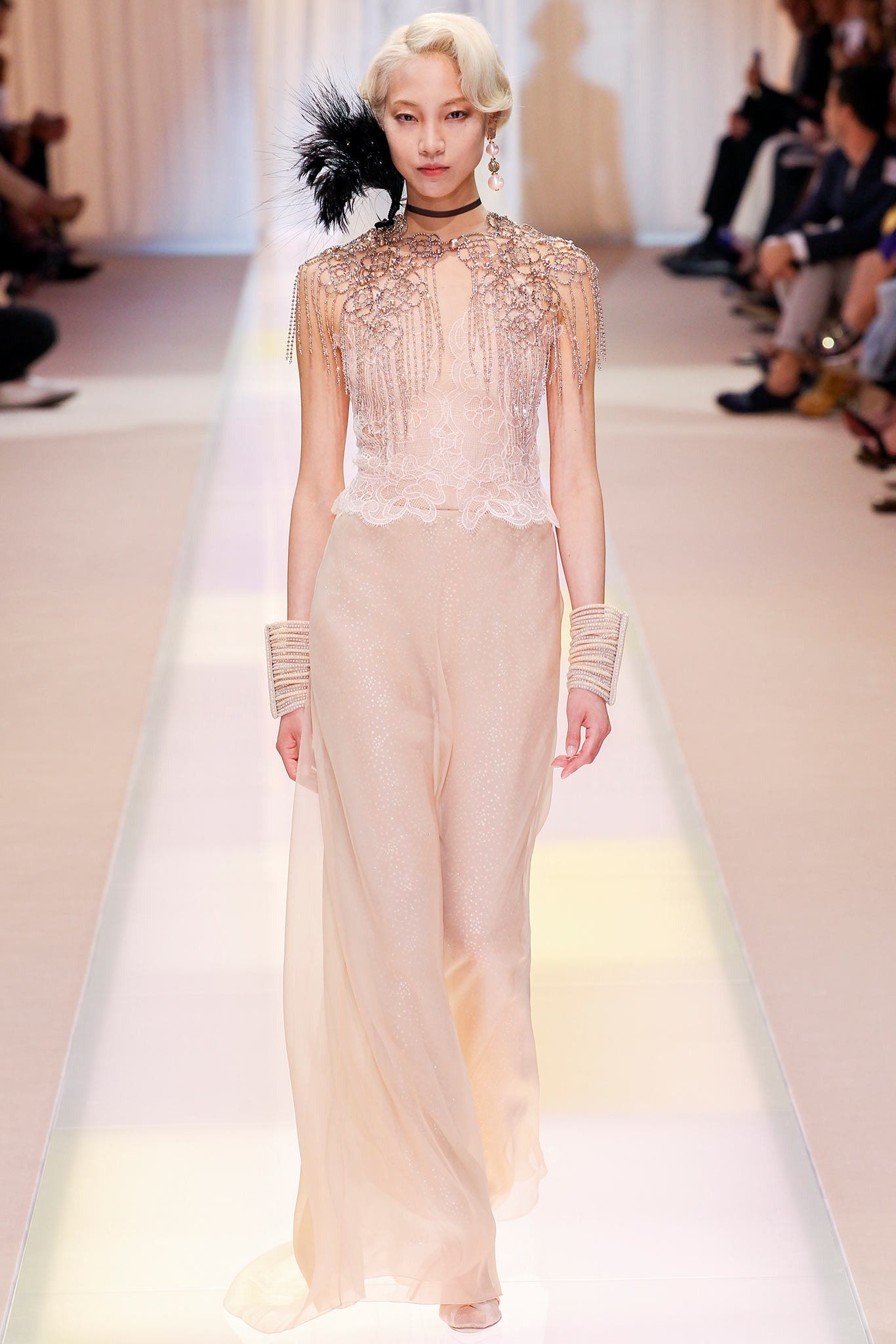 beige silk fitted gown