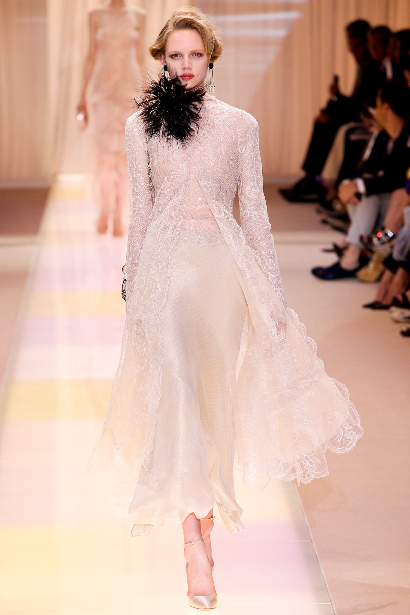 white lace long-sleeve gown