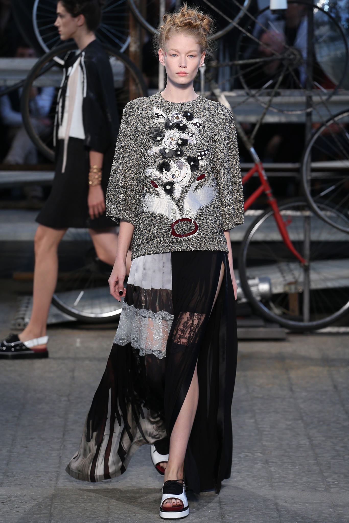 embroidered top with layered skirt