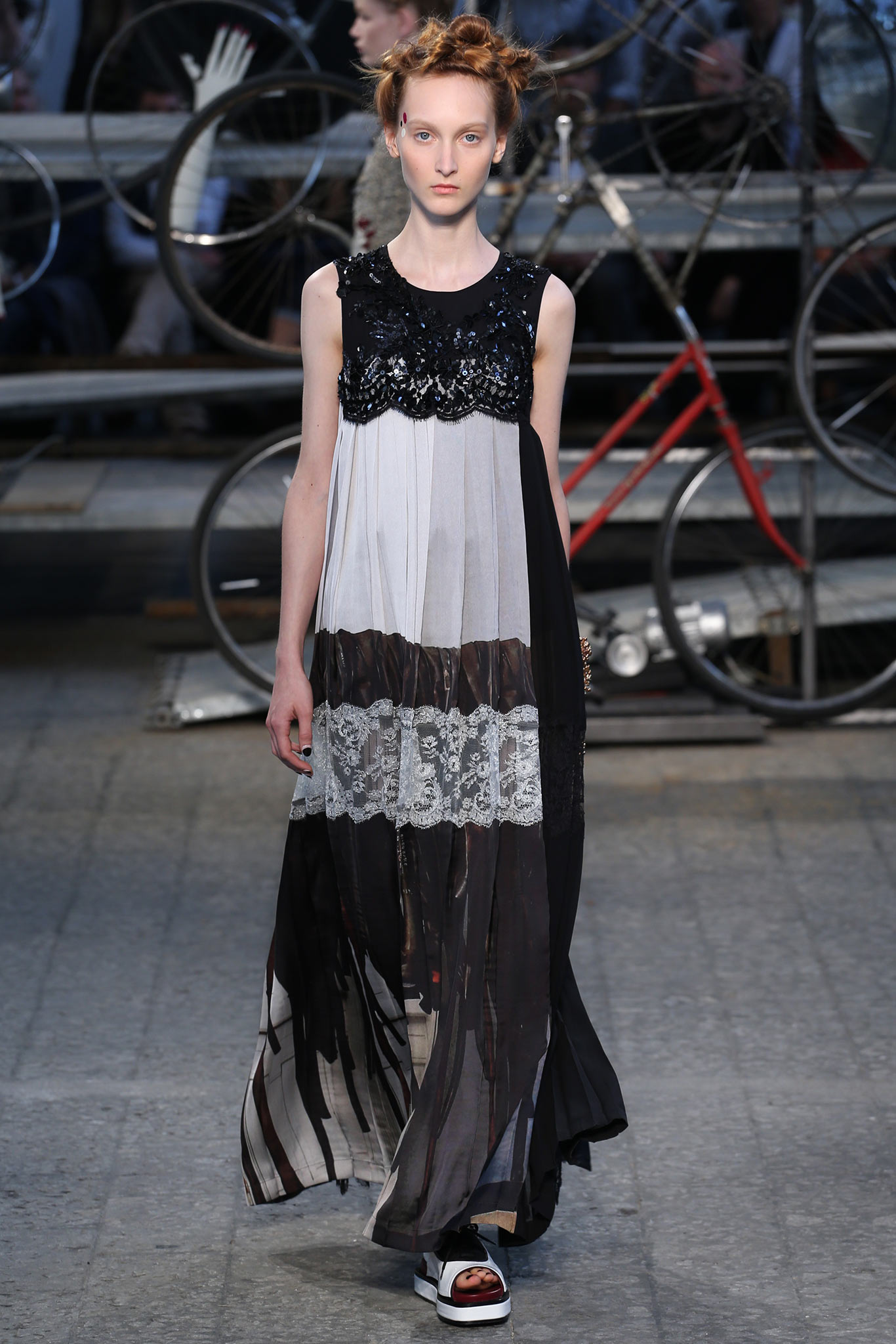 black white gray layered maxi dress