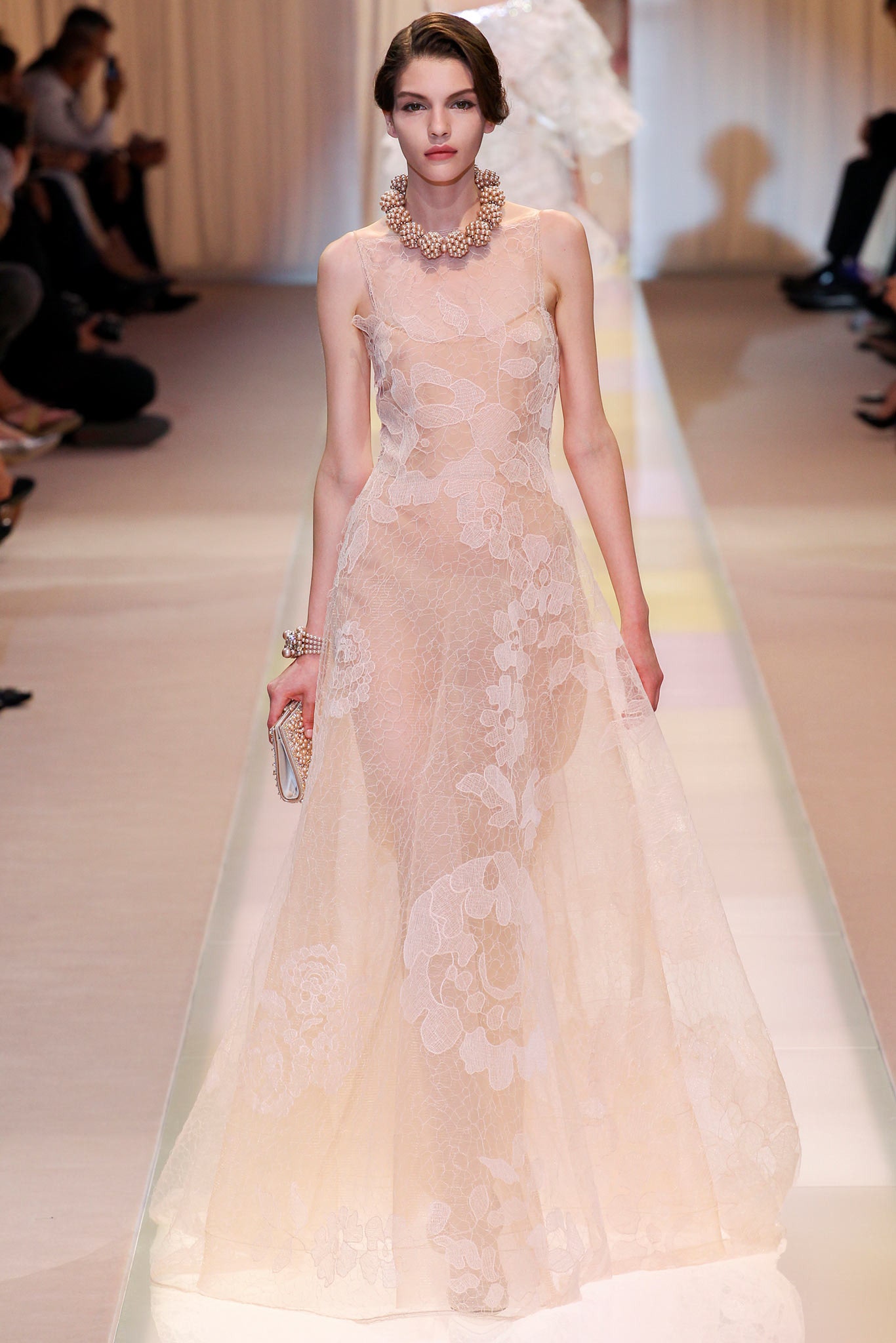 beige lace sleeveless gown