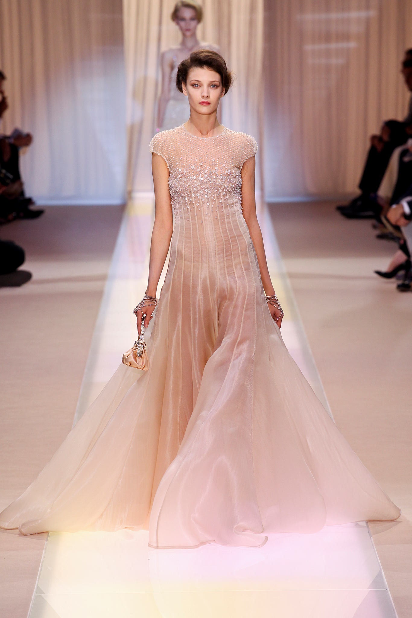 pink silk fitted gown