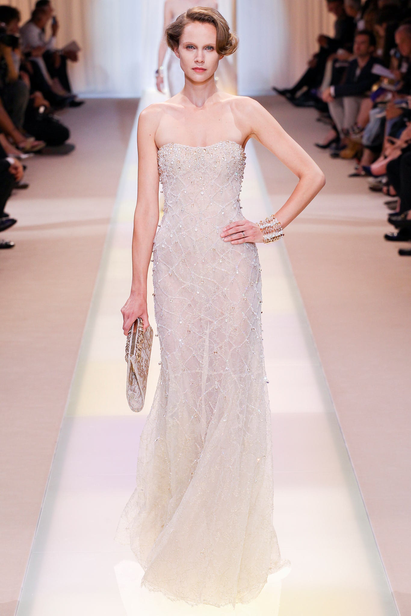 ivory beaded strapless gown