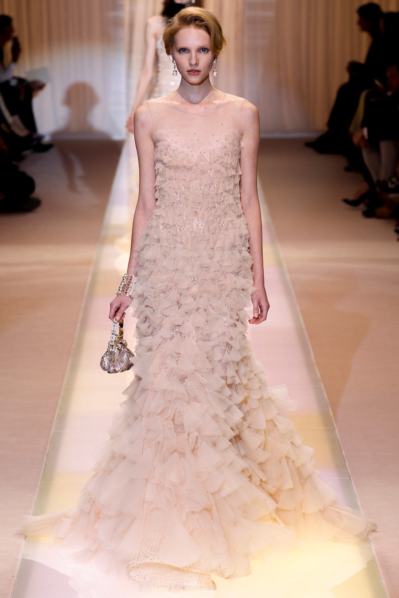 beige silk sleeveless gown