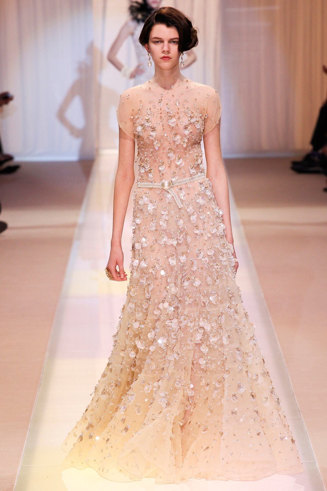 beige silk embroidered gown