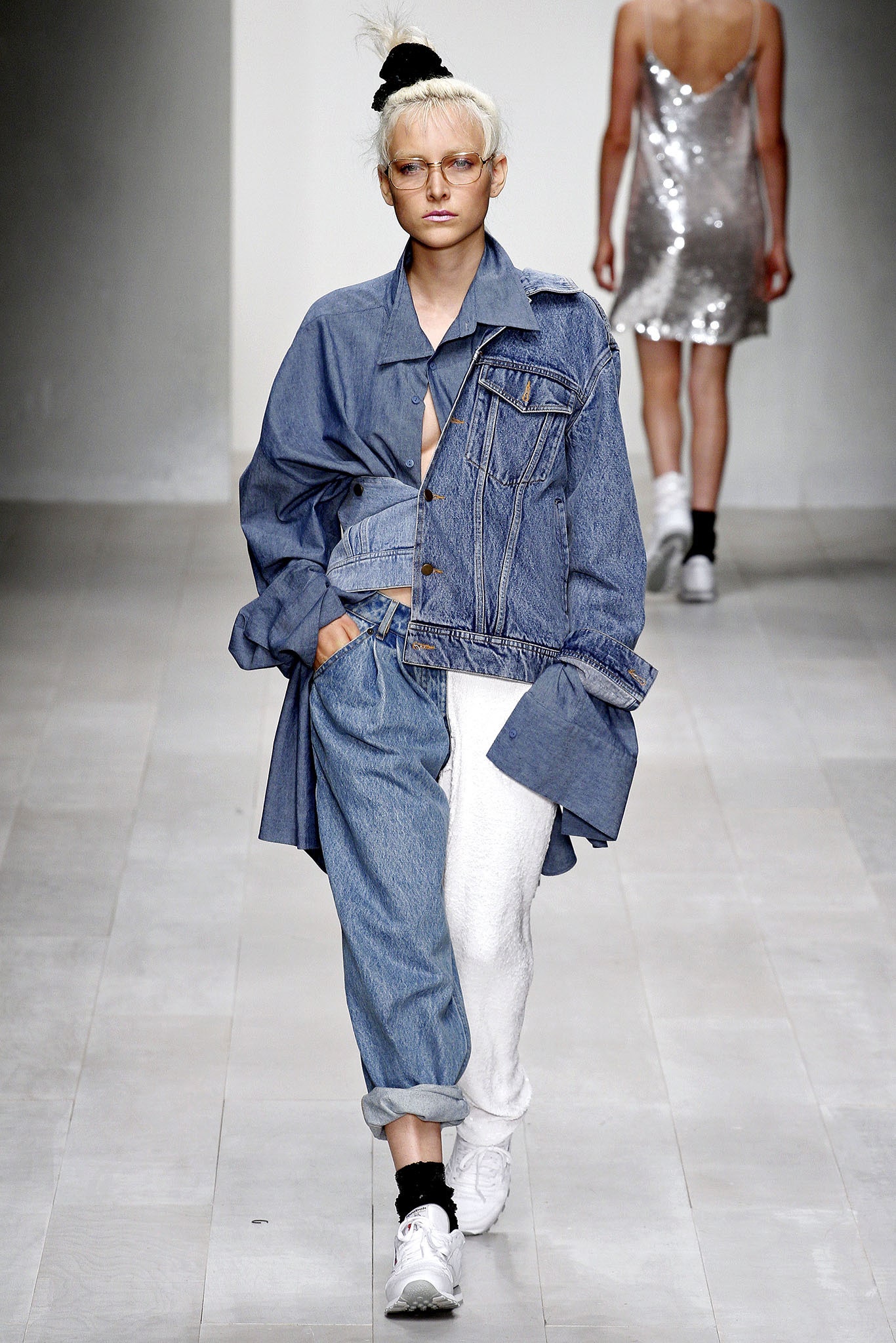 oversized denim jacket with relaxed pants