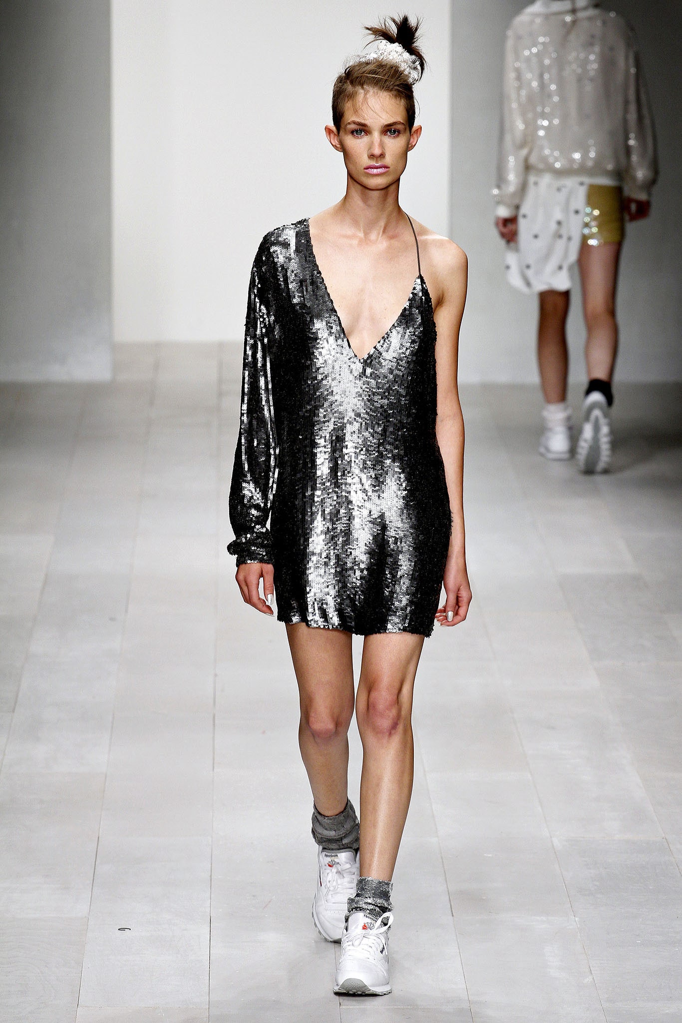 fitted silver sequin dress