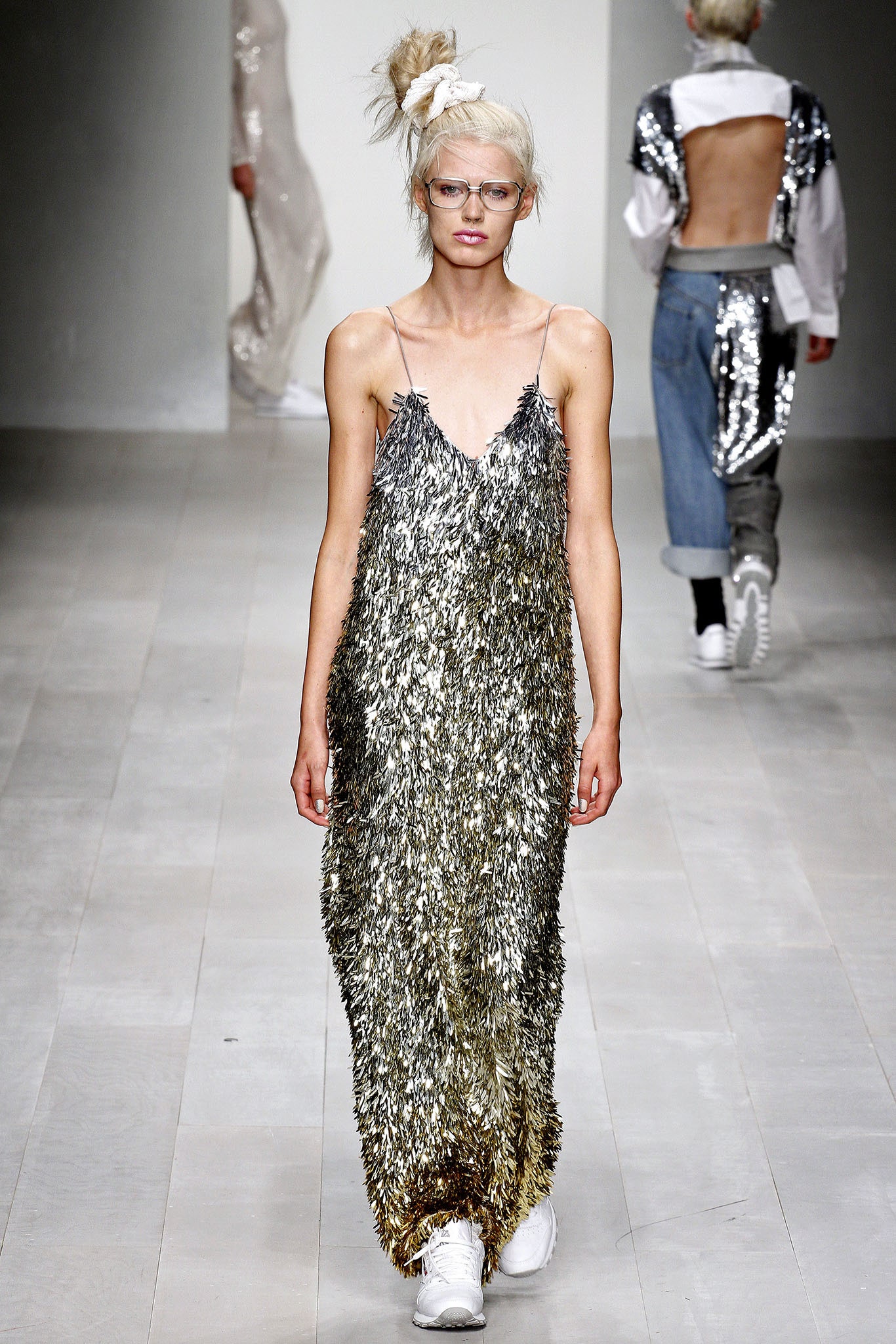 metallic fringed maxi dress