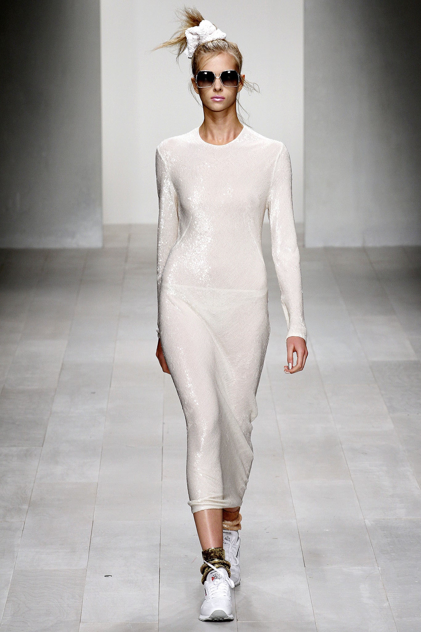 white sequin fitted midi dress