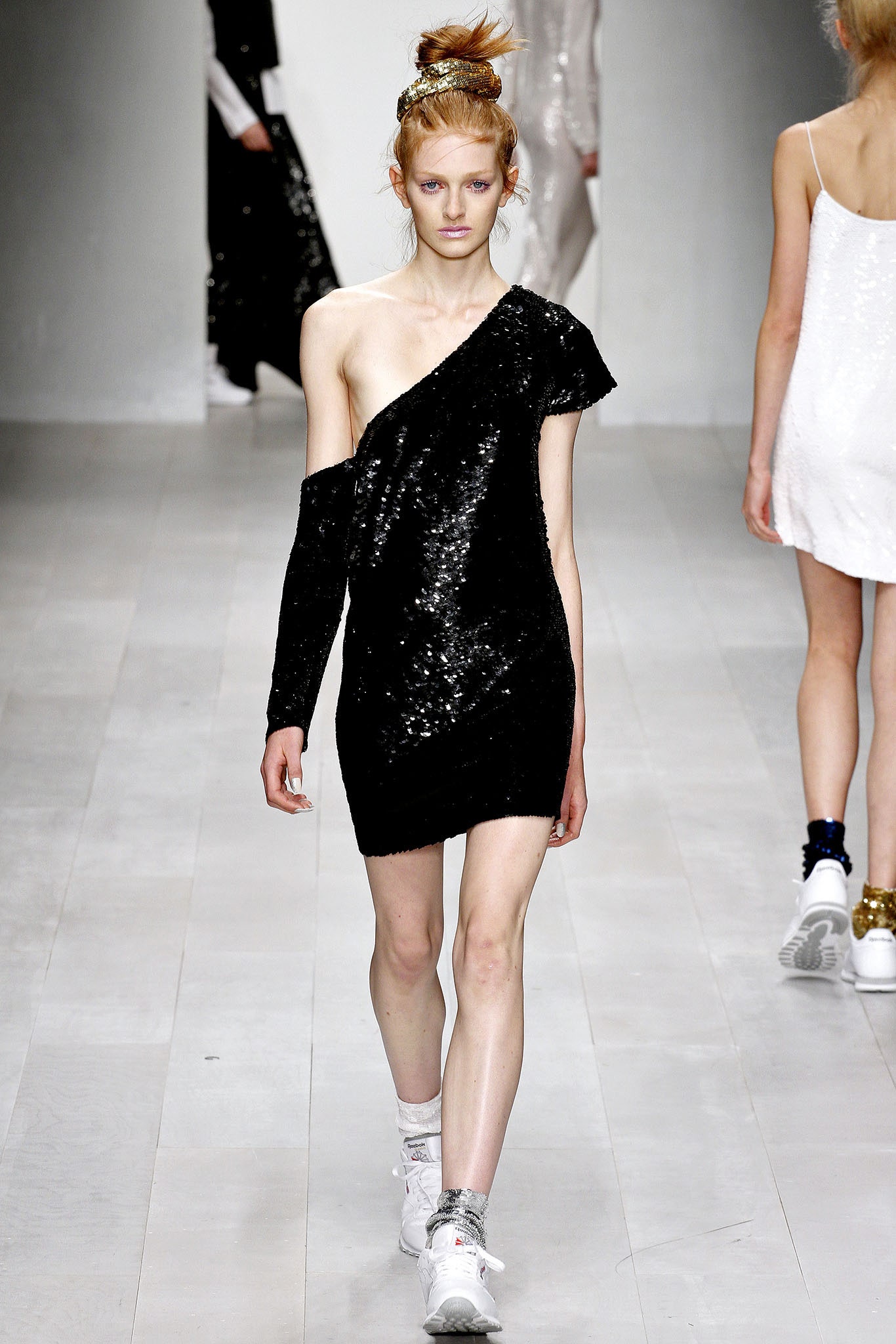 black sequin asymmetric dress