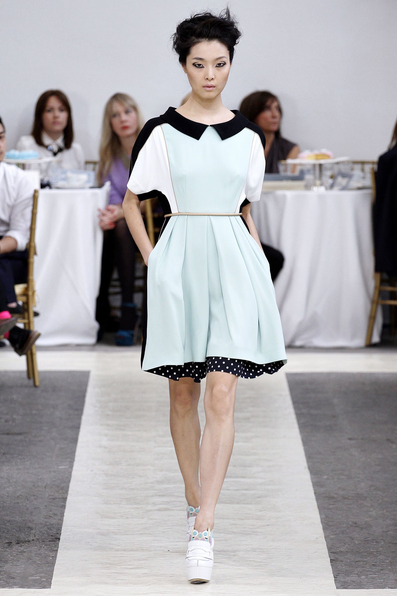 light blue collared pleated dress