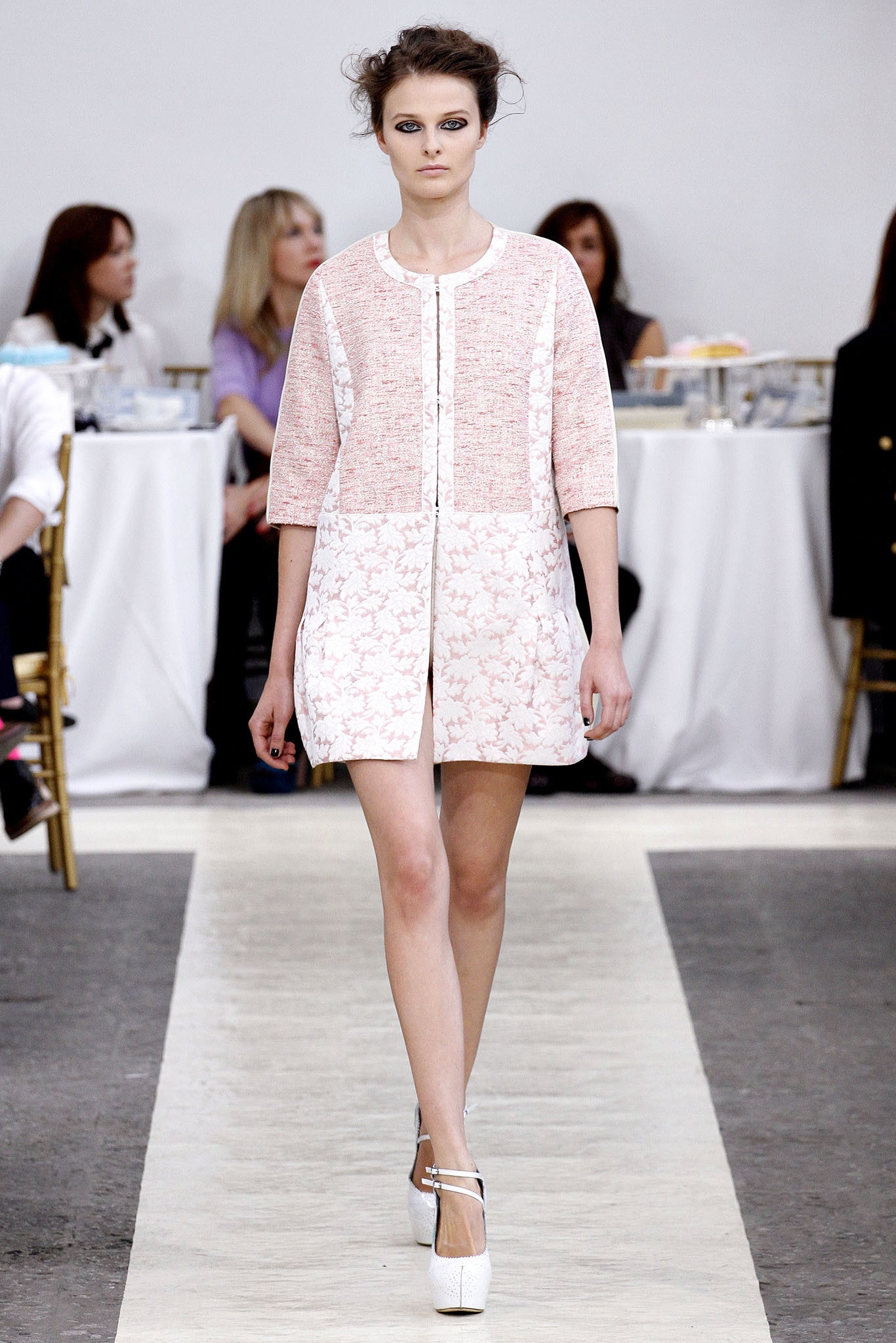 pink and white collared mini dress