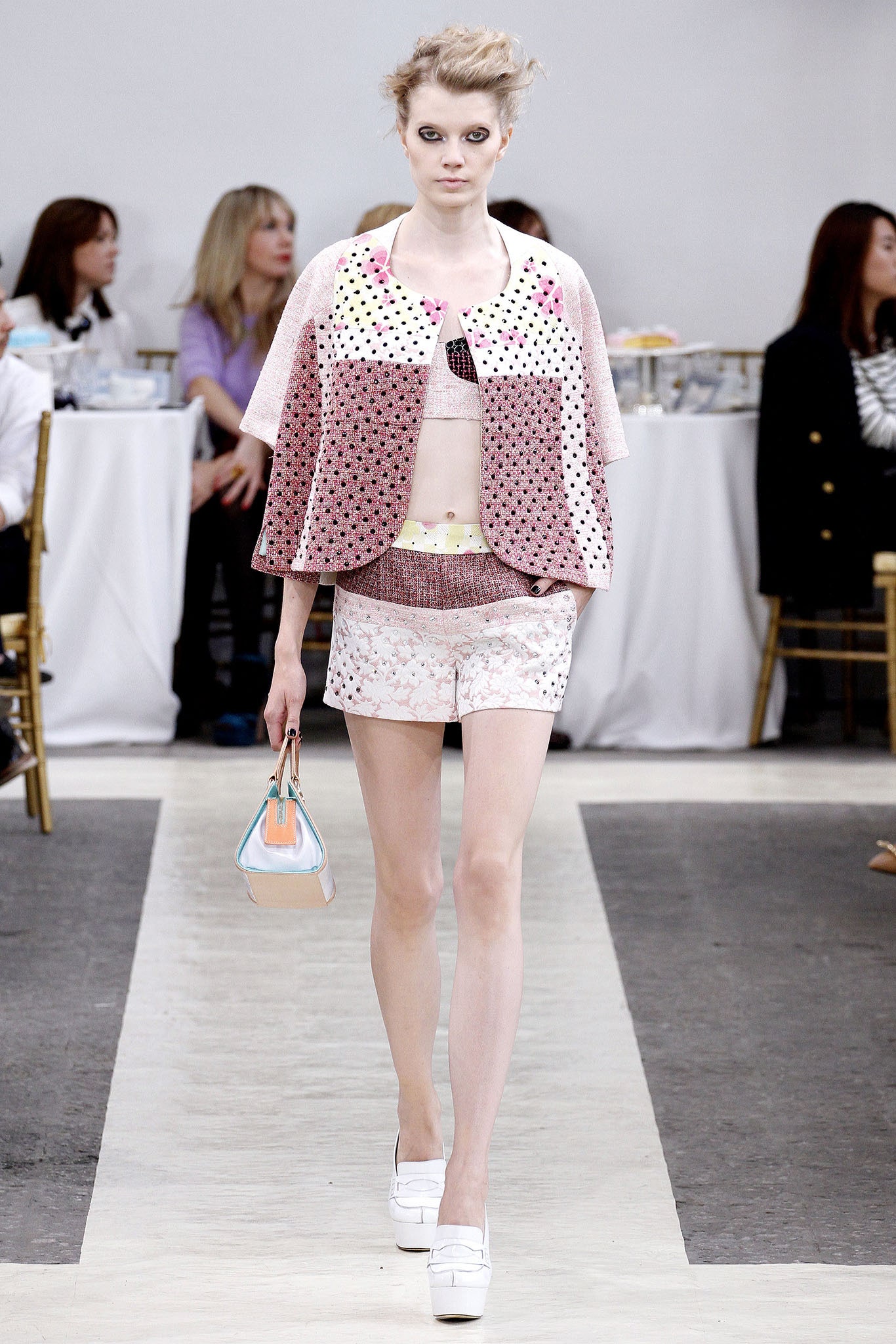 pink and white layered top with shorts