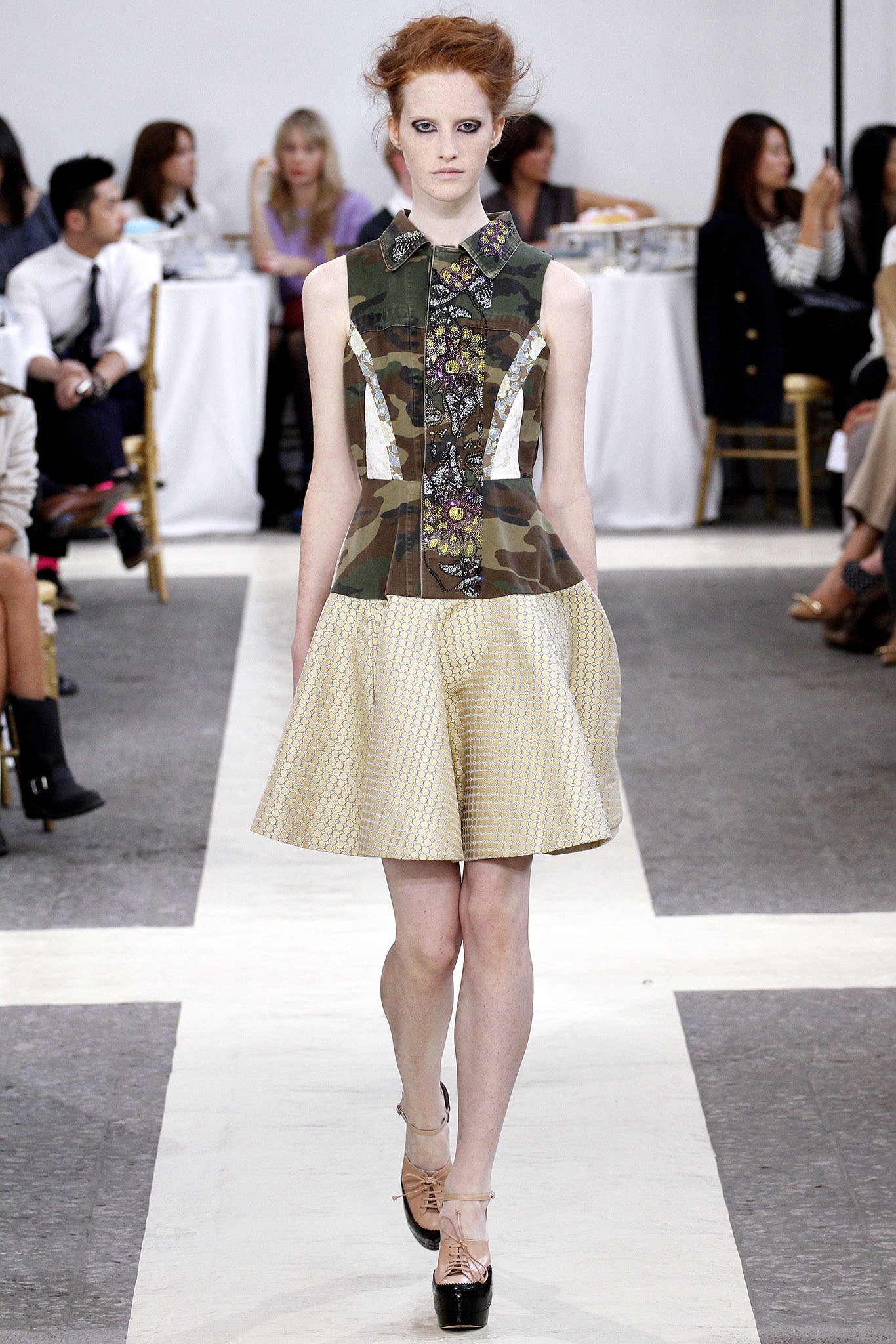 green and gold pleated dress