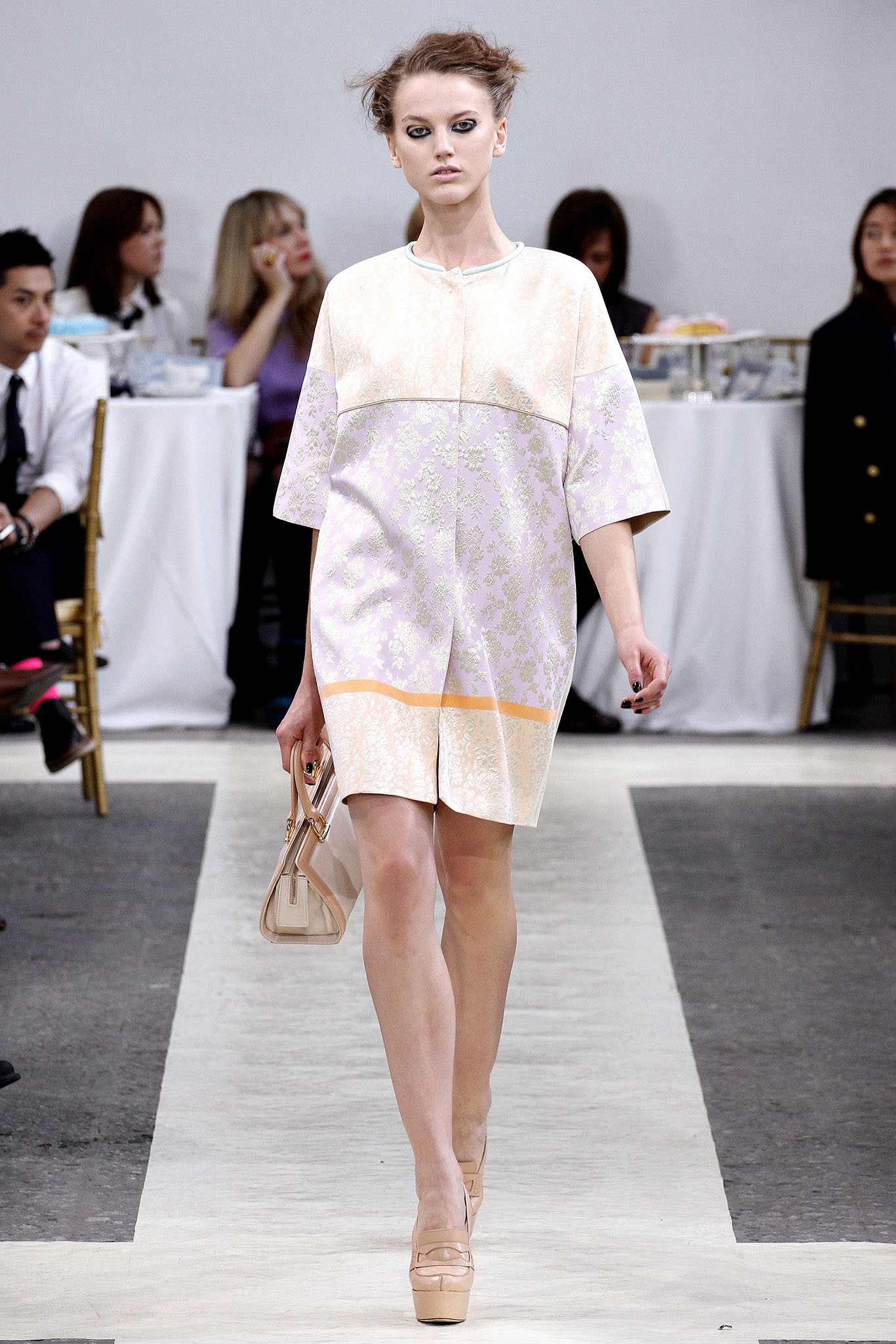 purple and beige printed dress