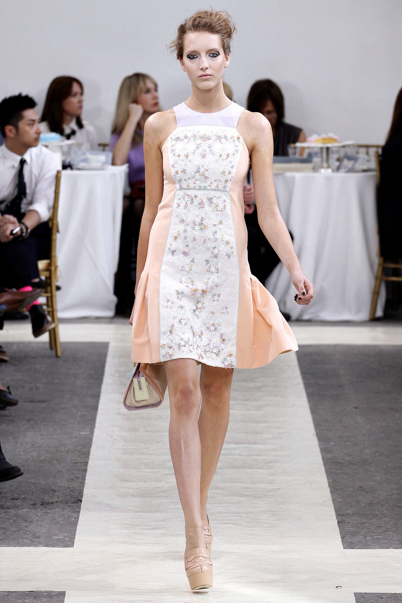 white and pink embroidered dress