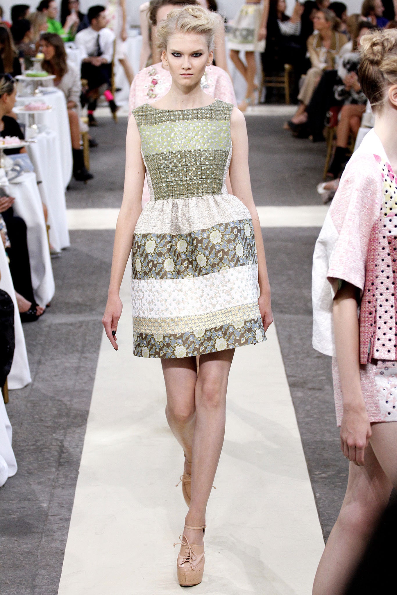 green and white pleated mini dress