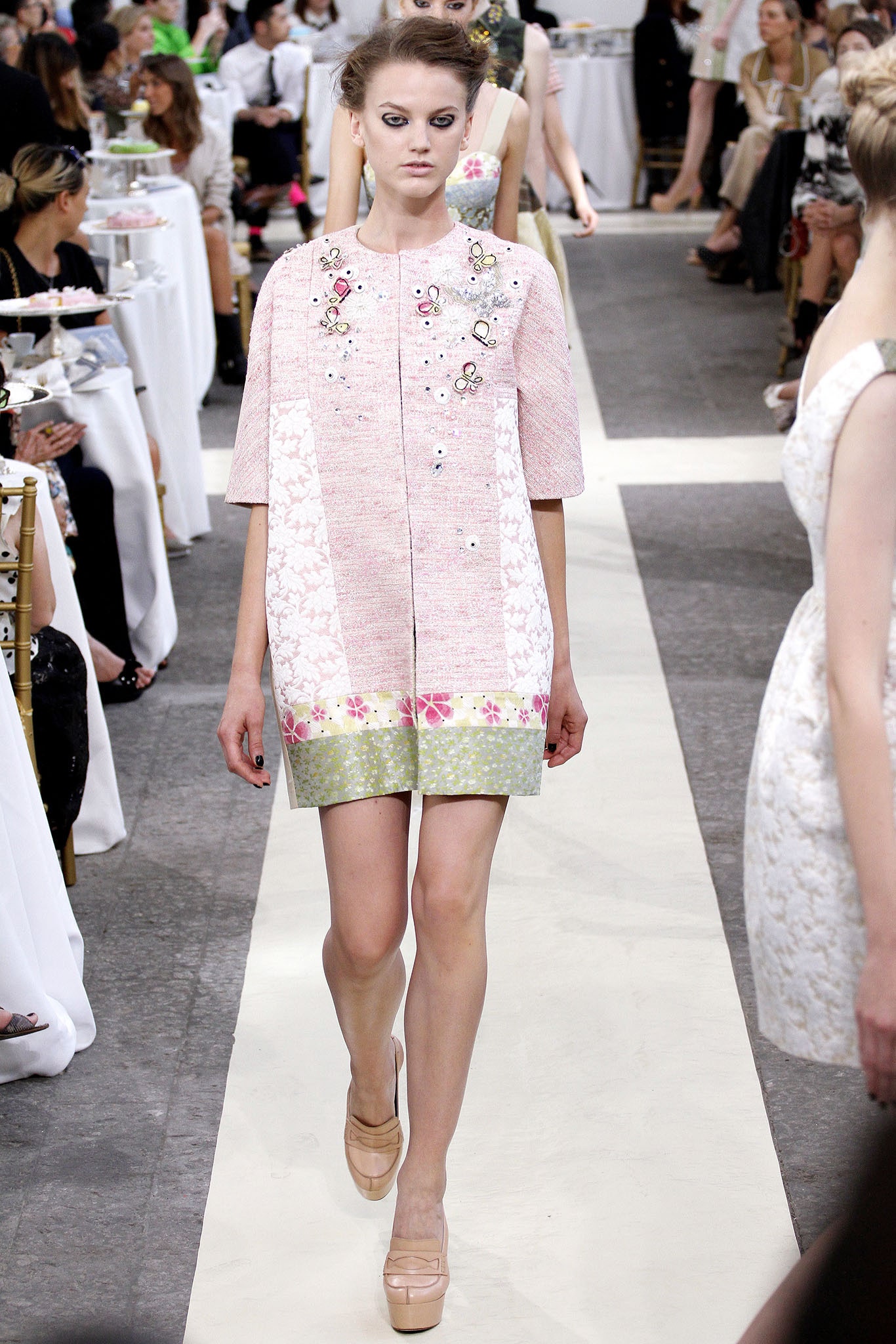 pink embroidered mini dress