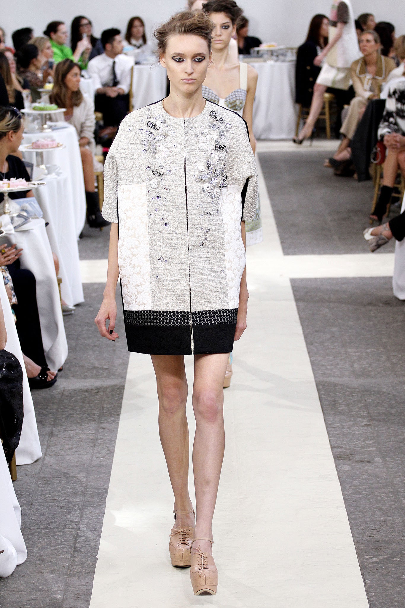 white and black embroidered mini dress