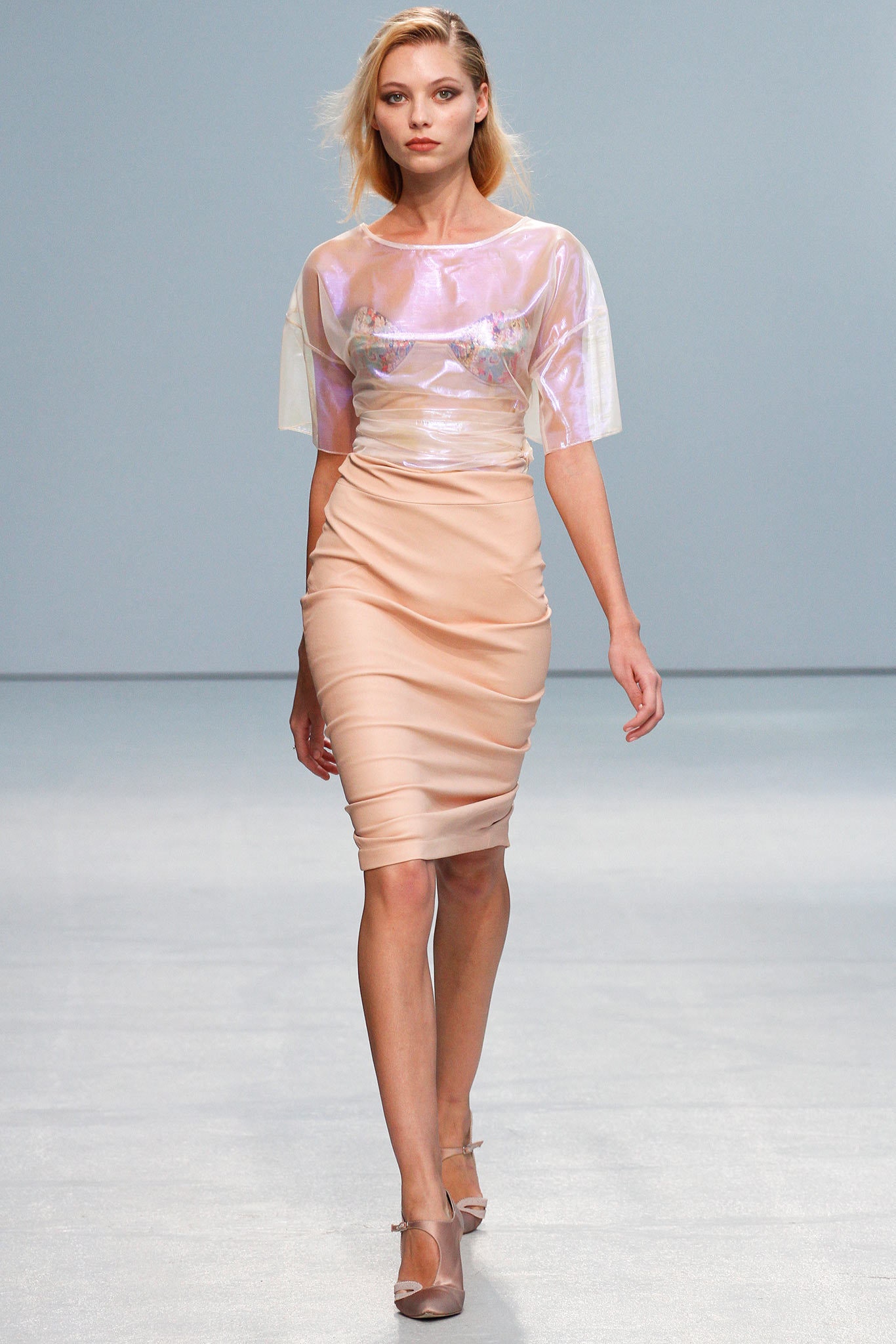 pink silk fitted midi dress
