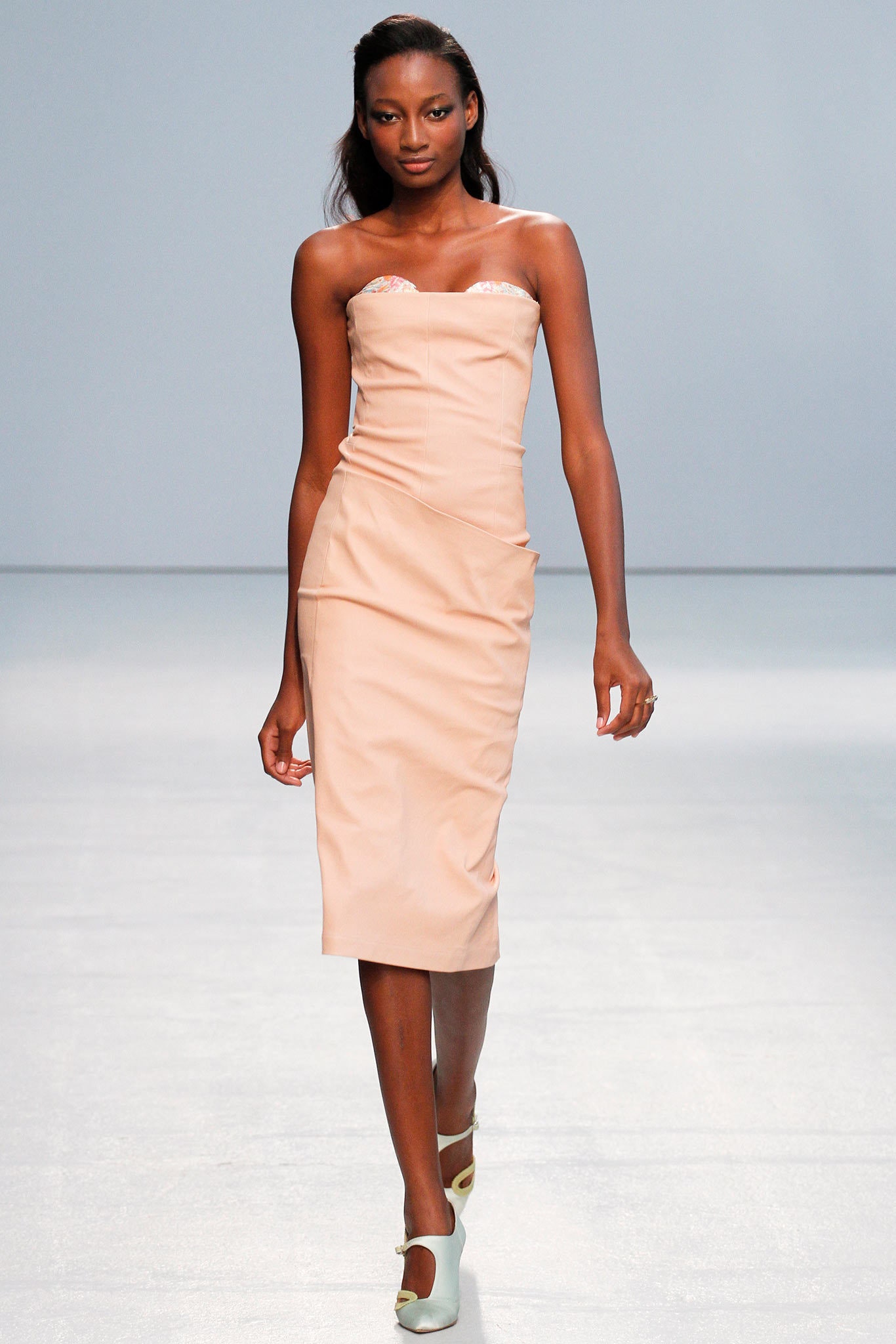 fitted pink leather strapless dress