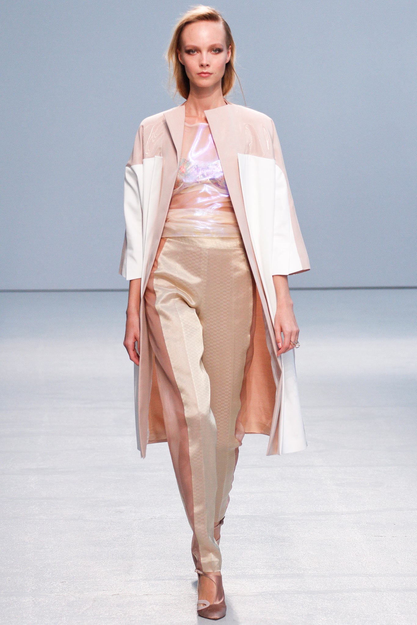 pink and white layered coat