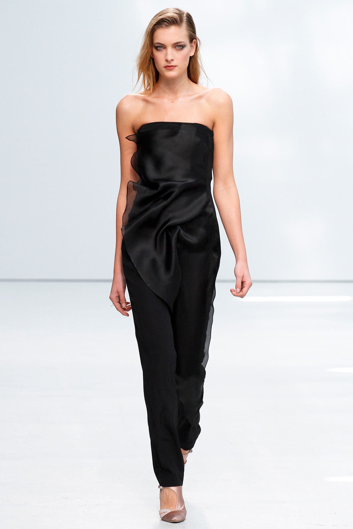 black silk strapless jumpsuit