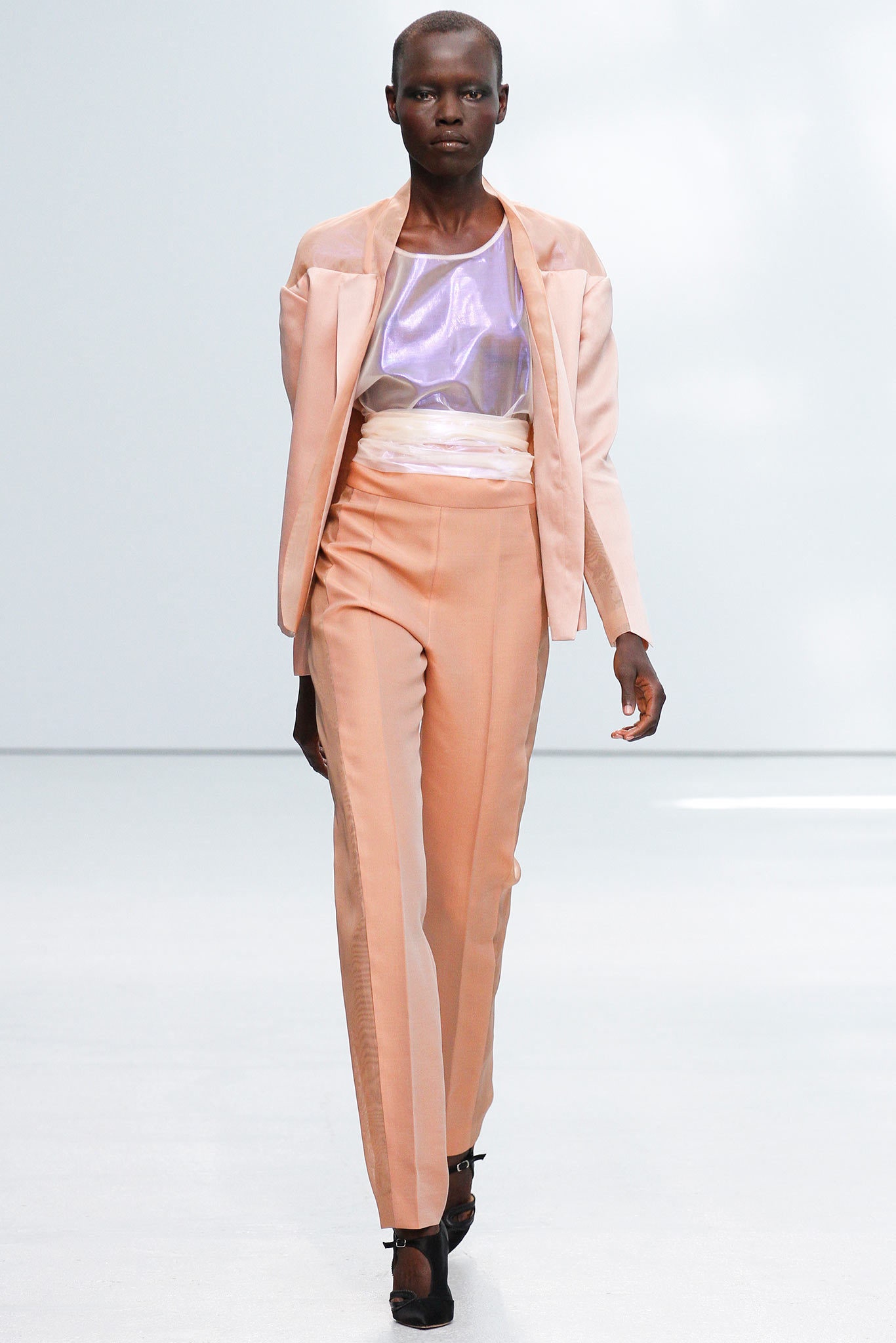 pink tailored blazer and pants