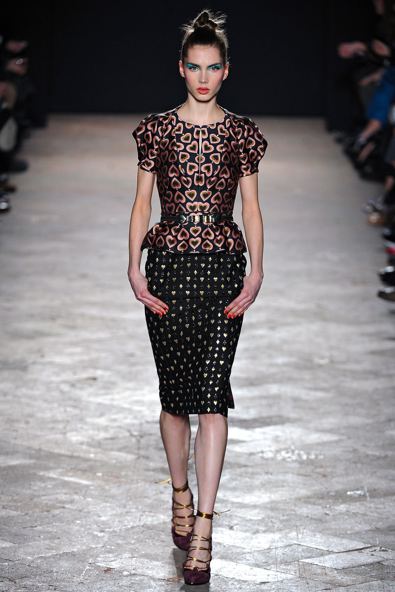 fitted printed top and pencil skirt