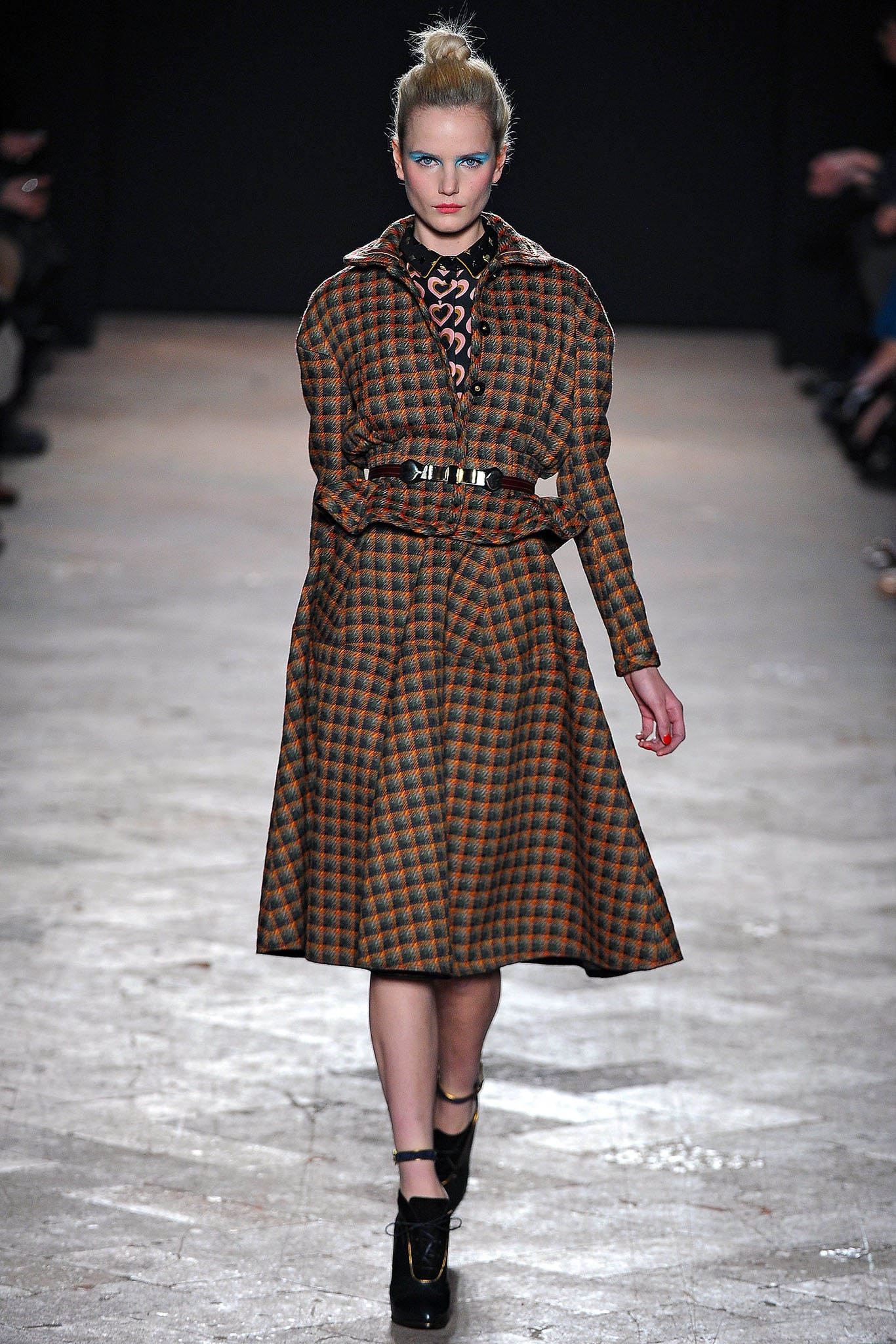 brown and black checked coat