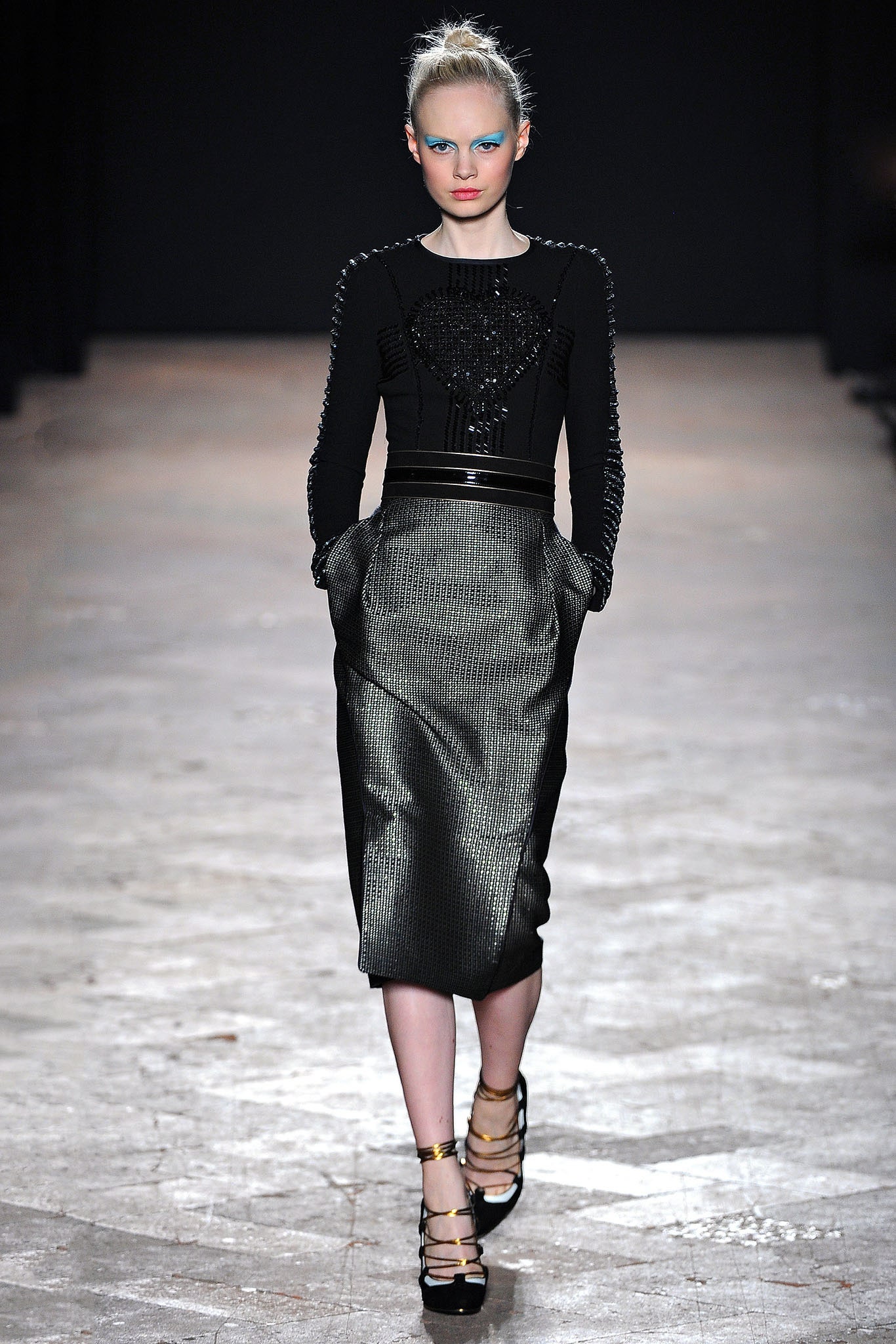 gray satin fitted pencil pleated skirt