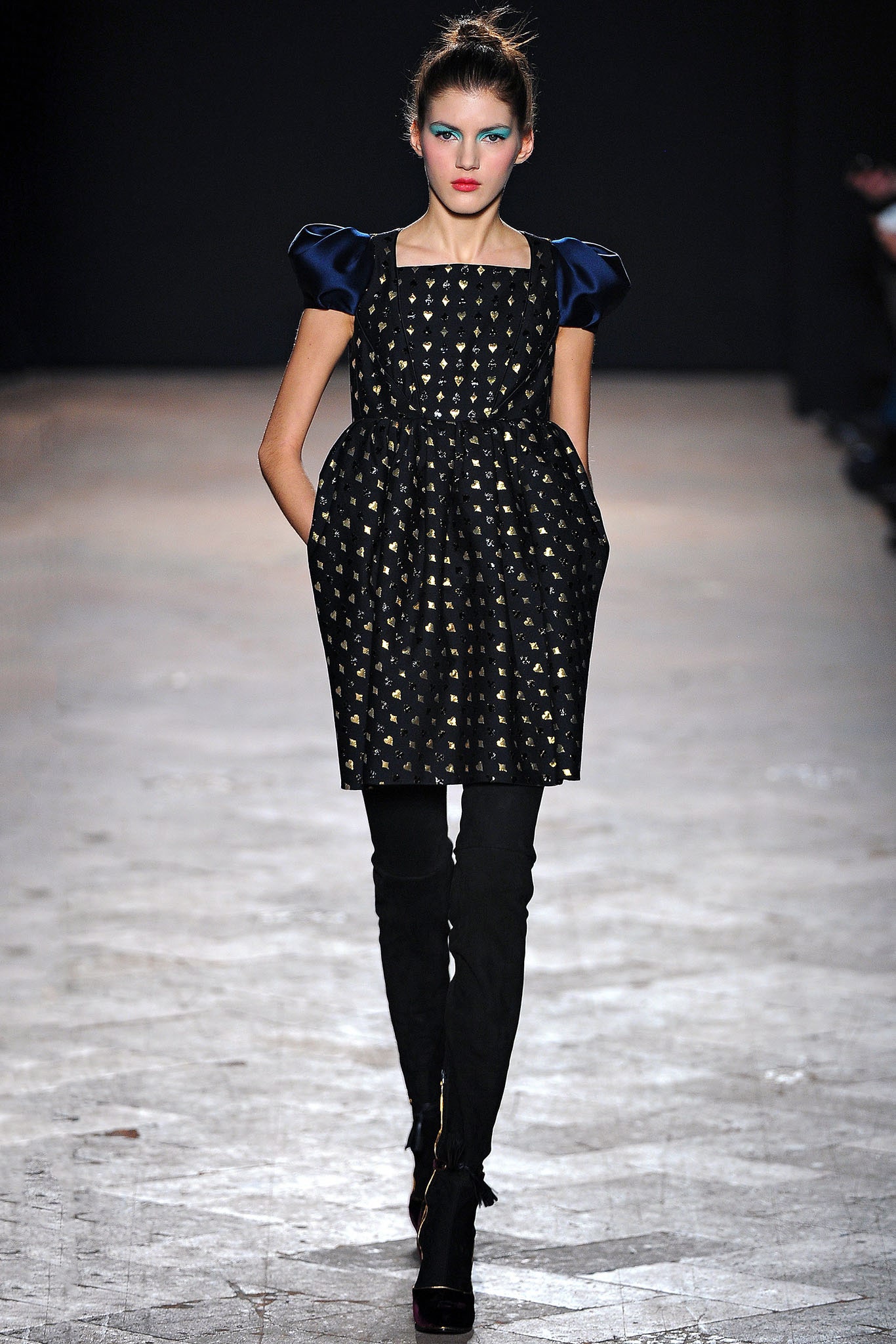 black and gold pleated dress