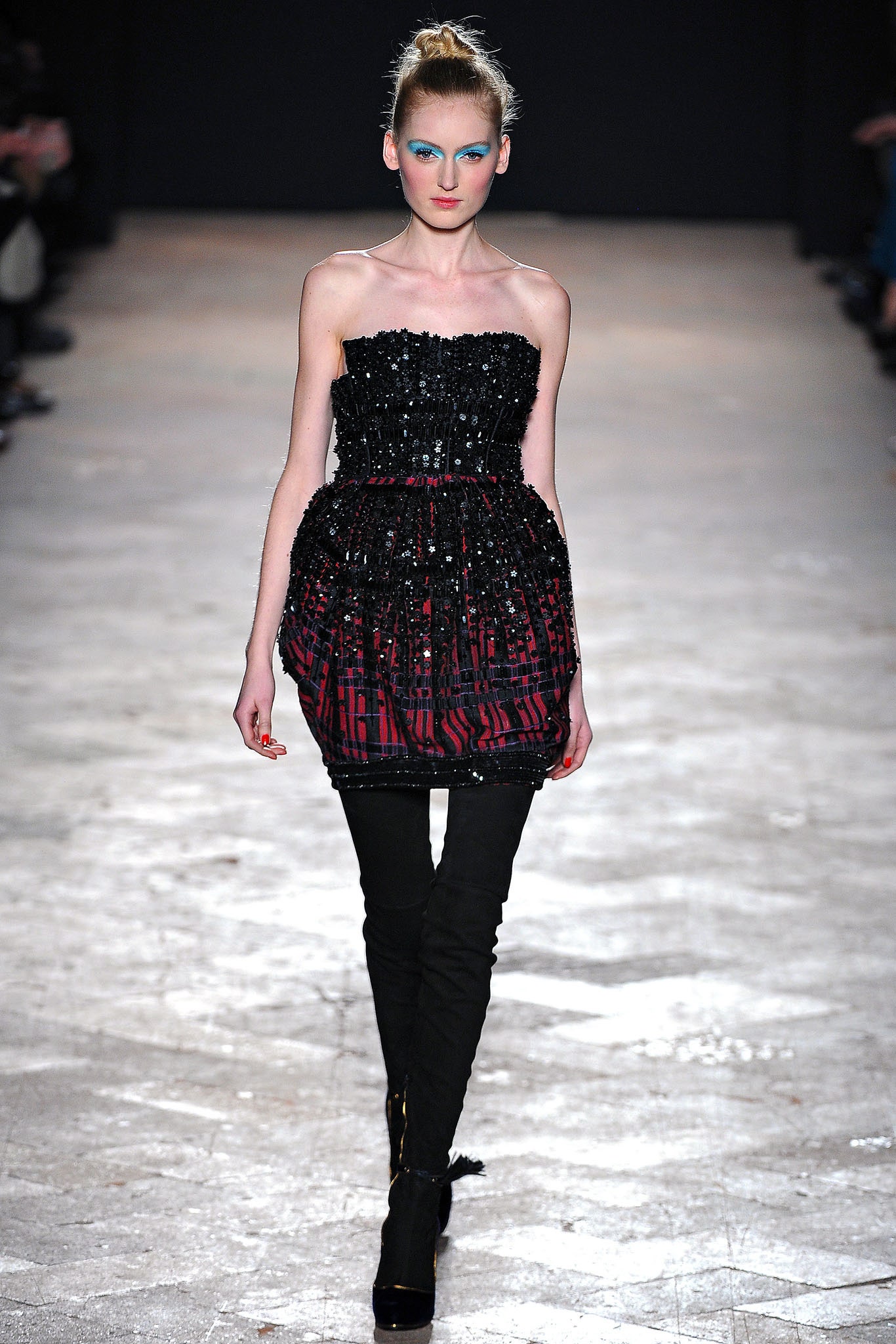 black and red strapless mini dress