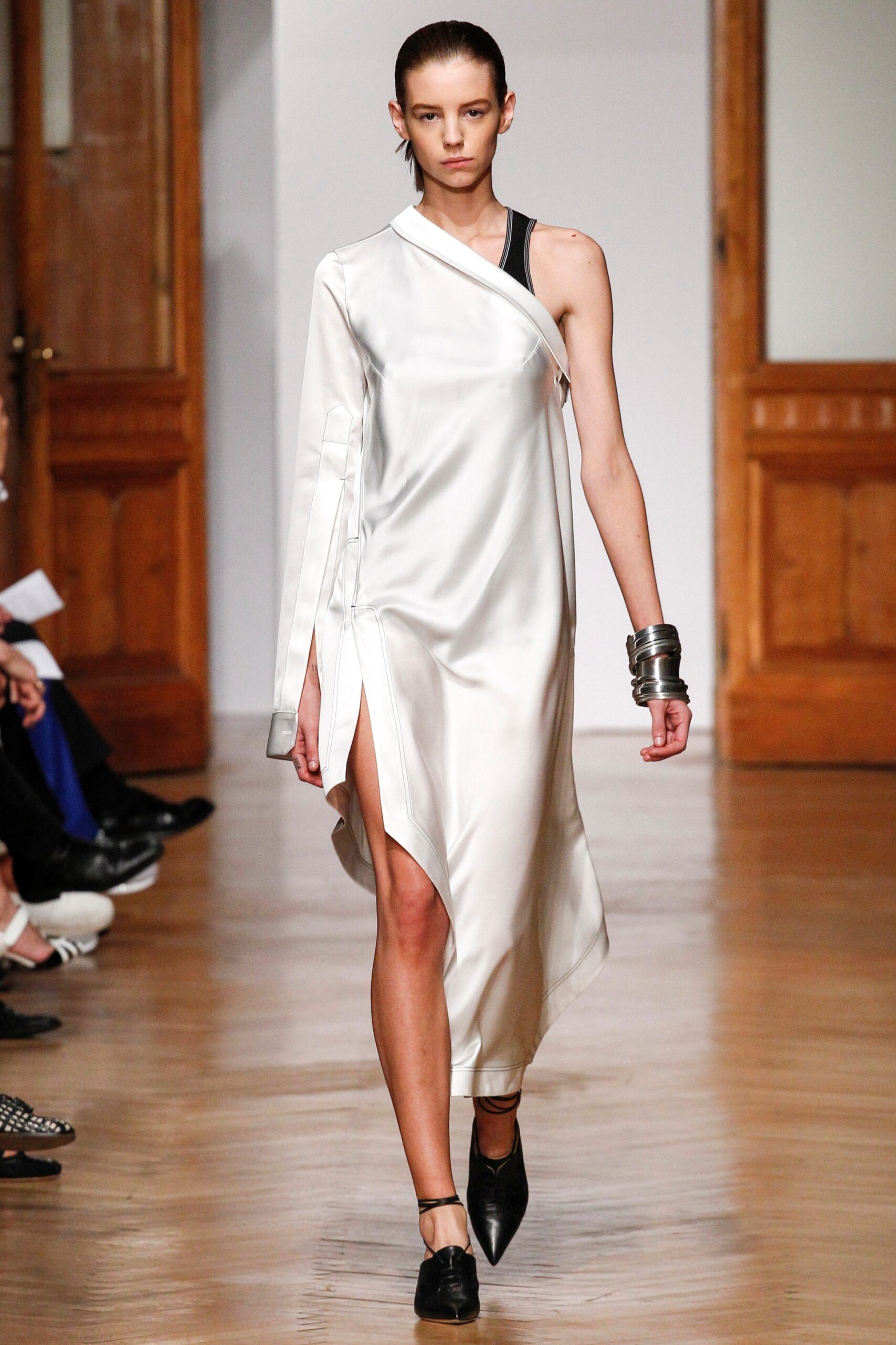 white silk asymmetric dress