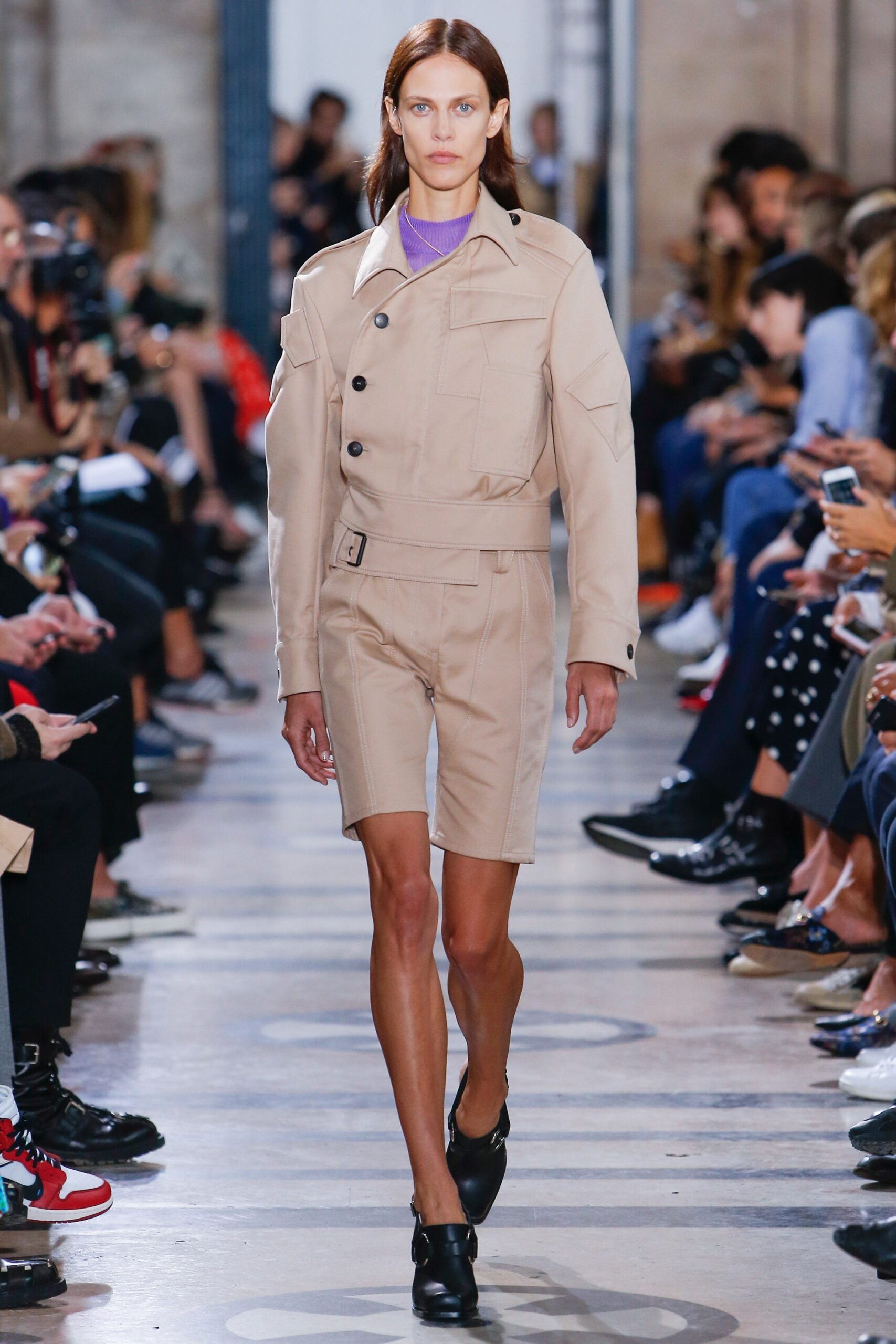 beige fitted jacket and shorts