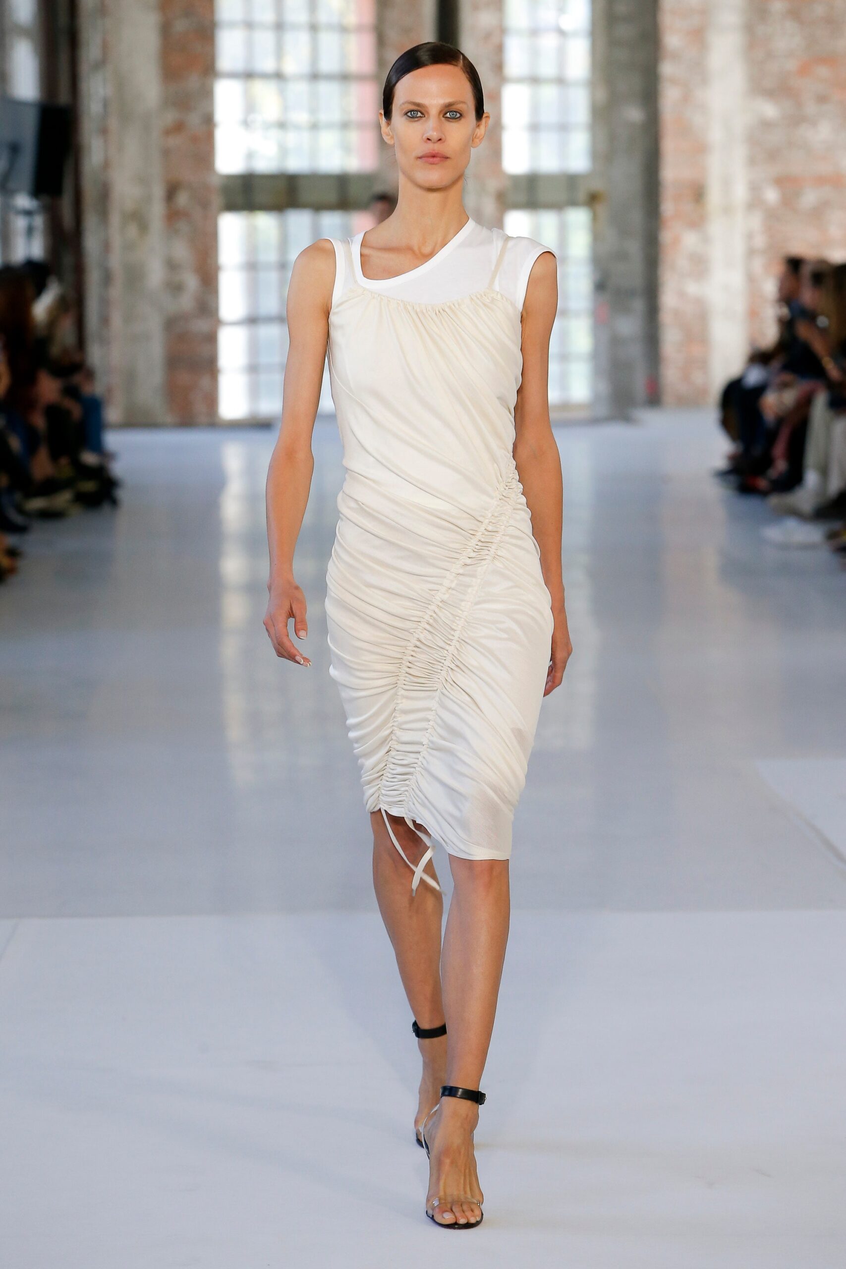 fitted white ruched dress