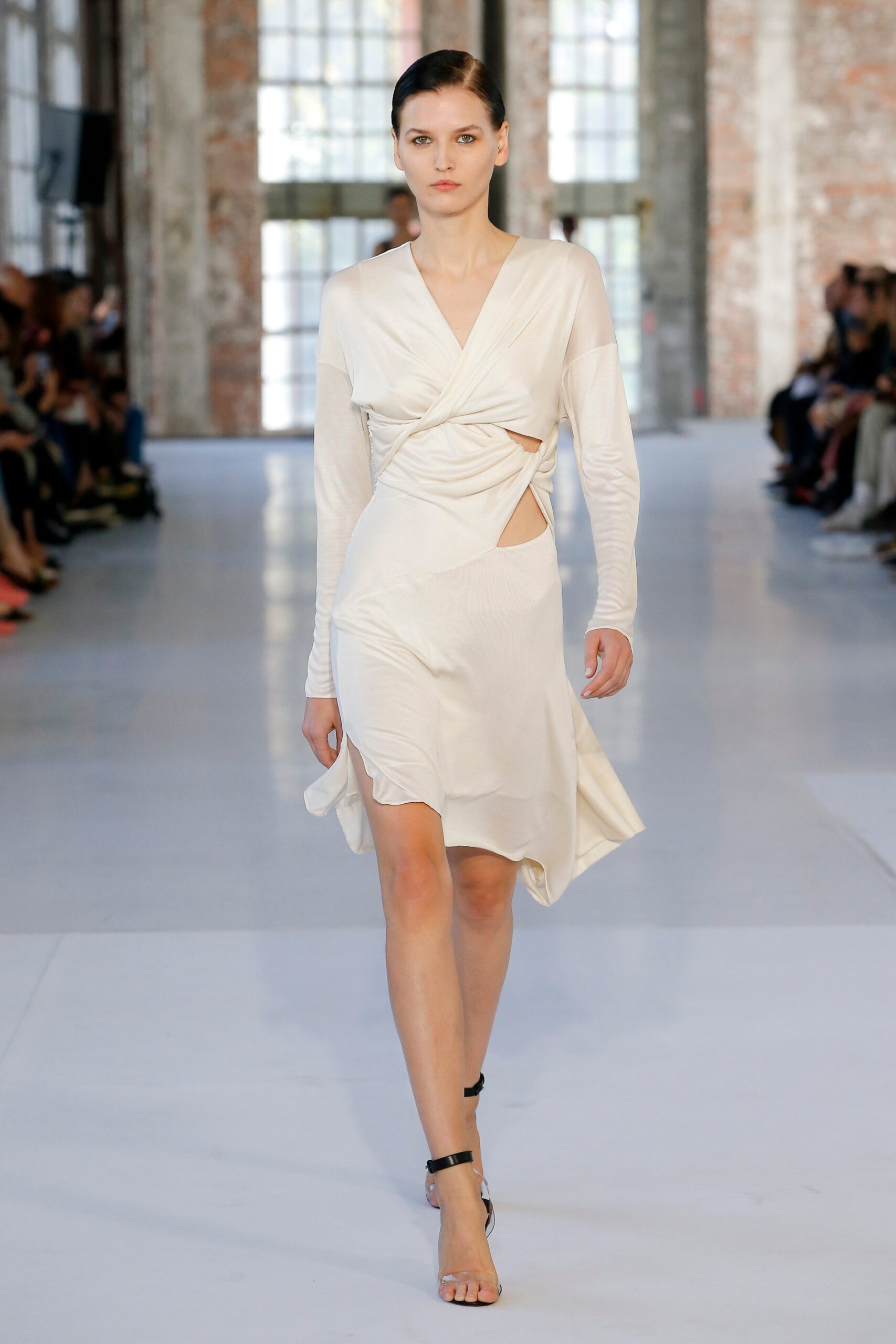 white silk fitted dress