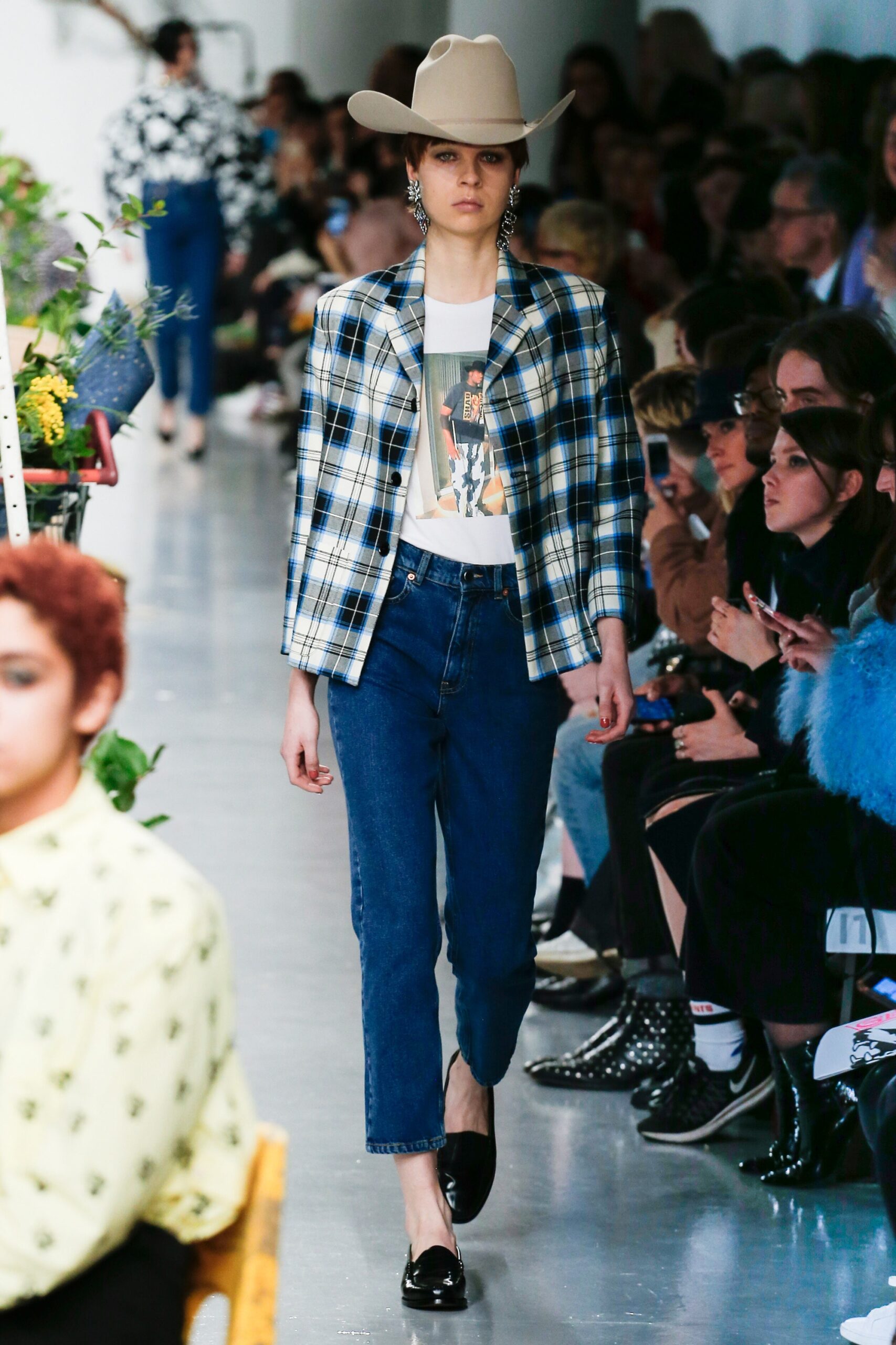 checked blazer with jeans