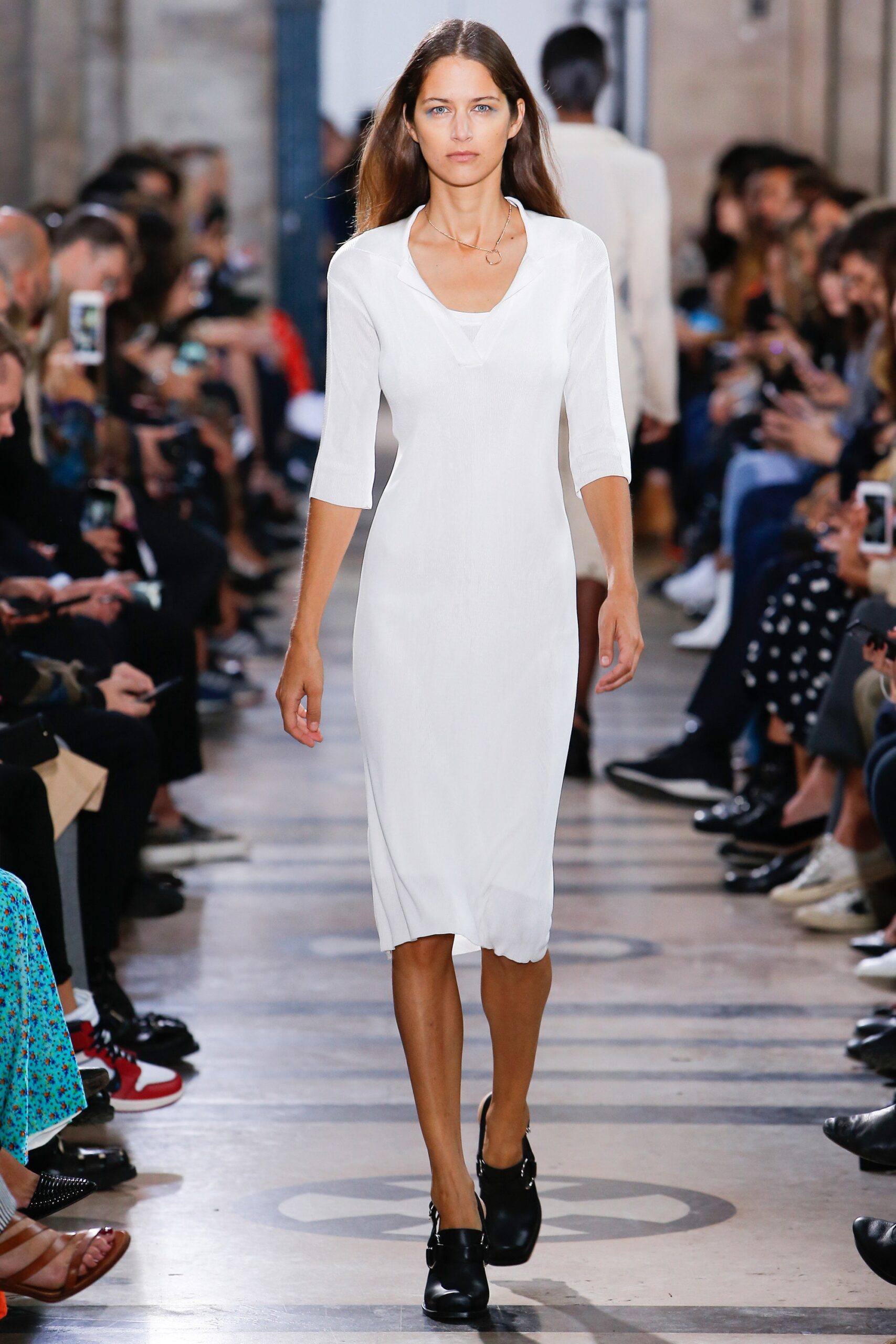 fitted white silk midi dress